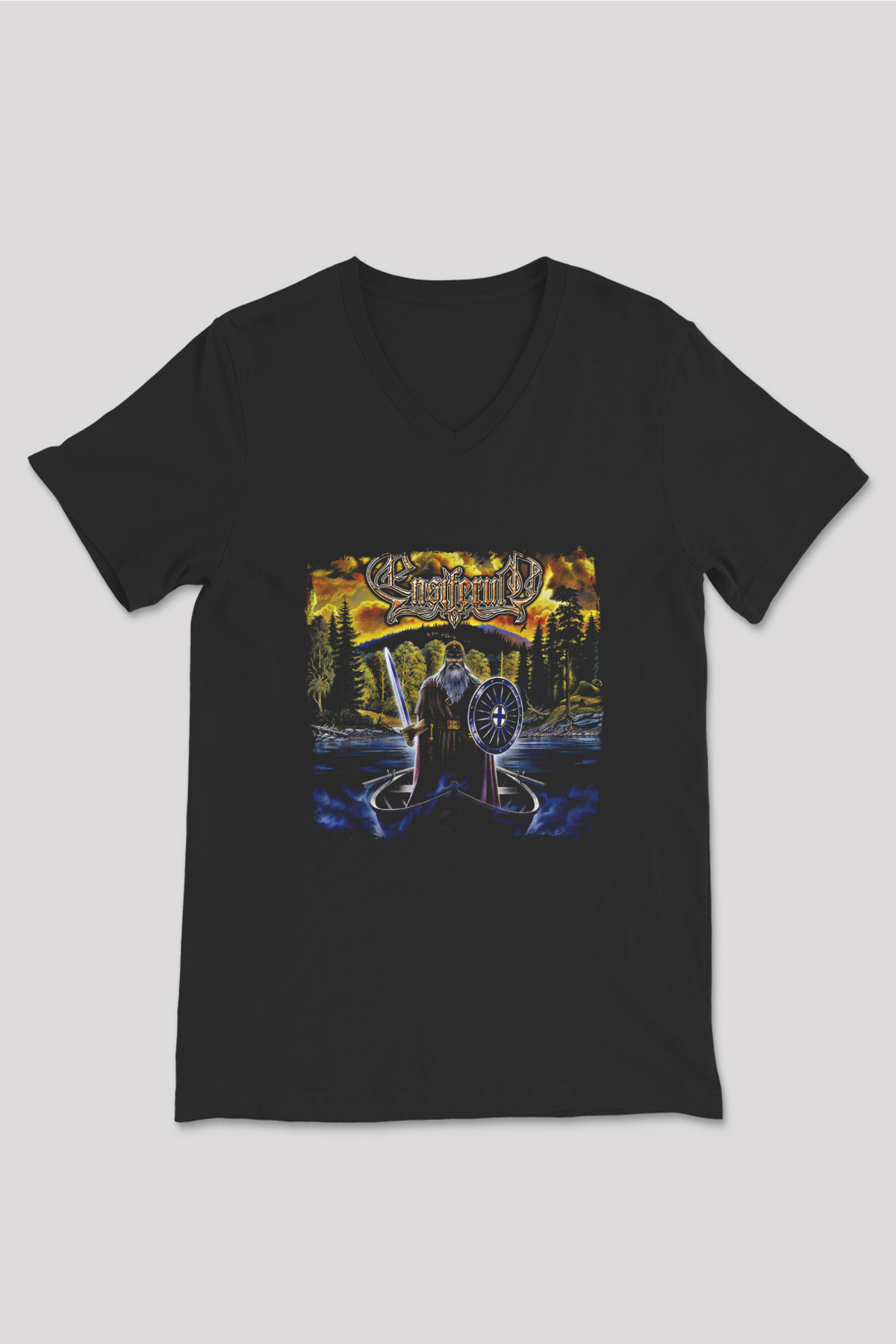 Ensiferum Baskılı Unisex Siyah V Yaka Tişört