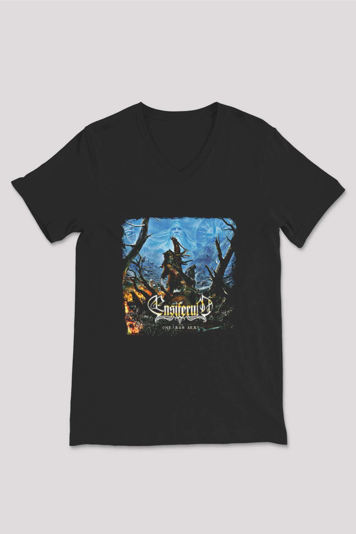 Ensiferum Baskılı Unisex Siyah V Yaka Tişört