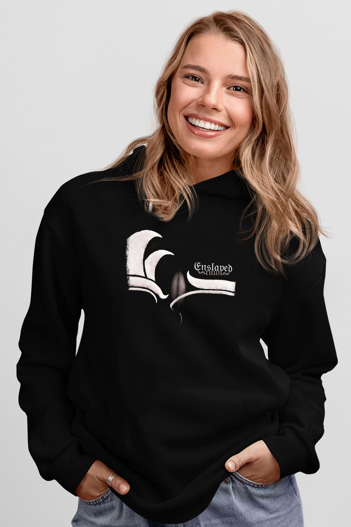 Enslaved Baskılı Unisex Siyah Hoodie