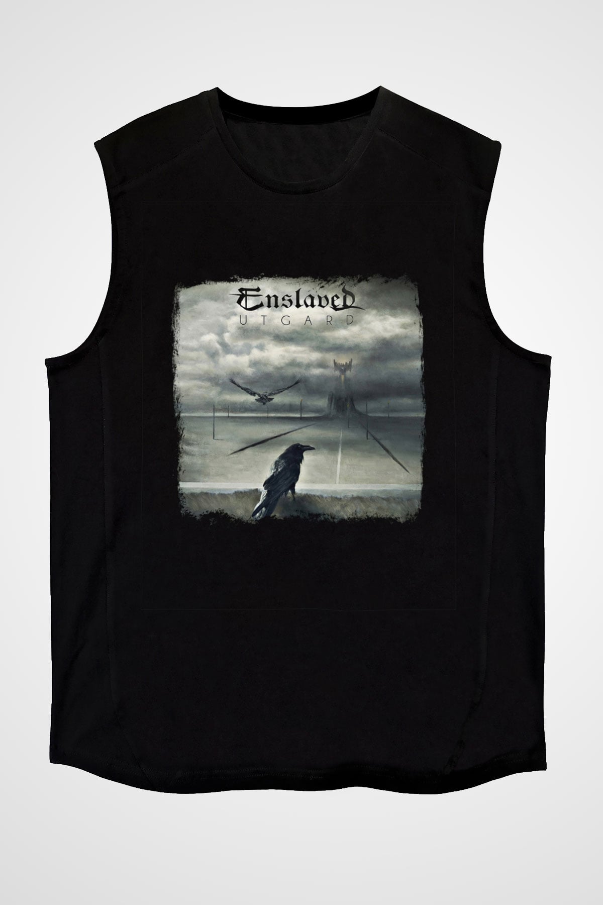 Enslaved Baskılı Unisex Siyah Kolsuz Tişört