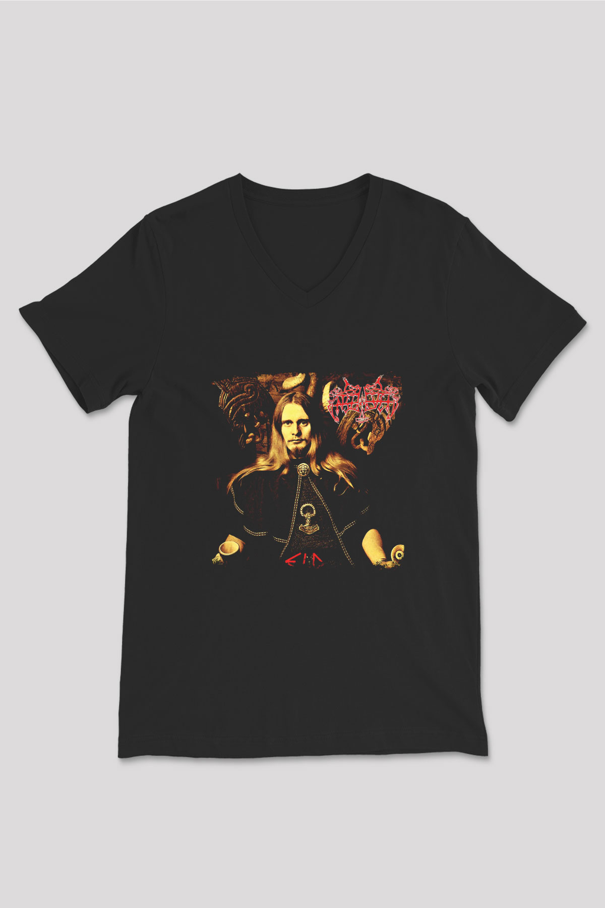Enslaved Baskılı Unisex Siyah V Yaka Tişört