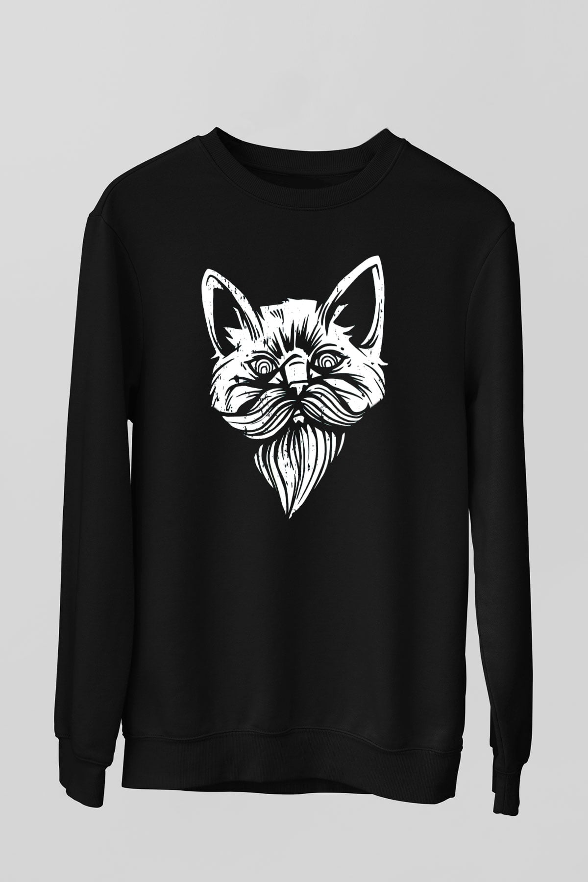 Entellektüel Kedi Baskılı Unisex Siyah  Sweatshirt