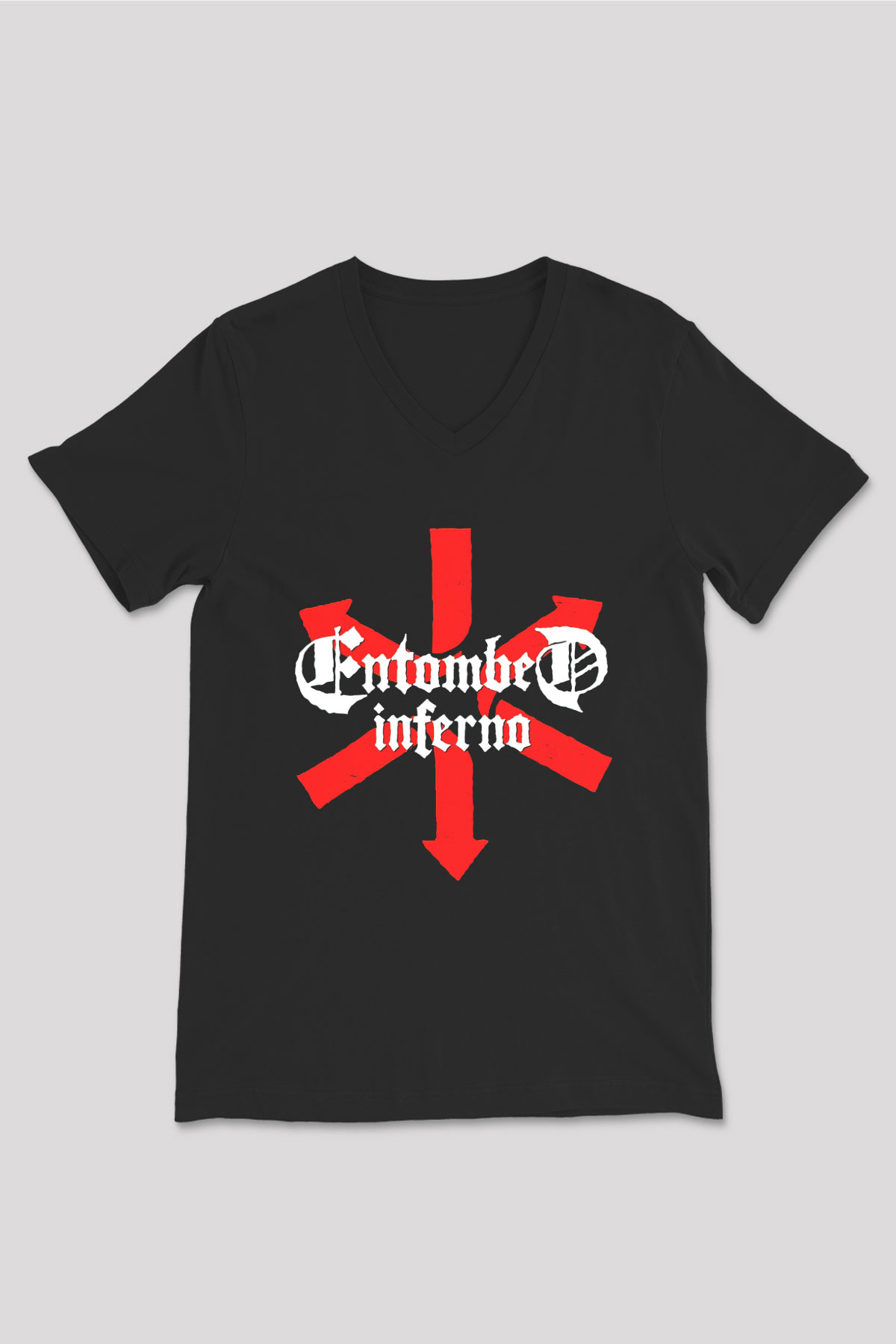 Entombed Siyah Unisex V Yaka Tişört T-Shirt