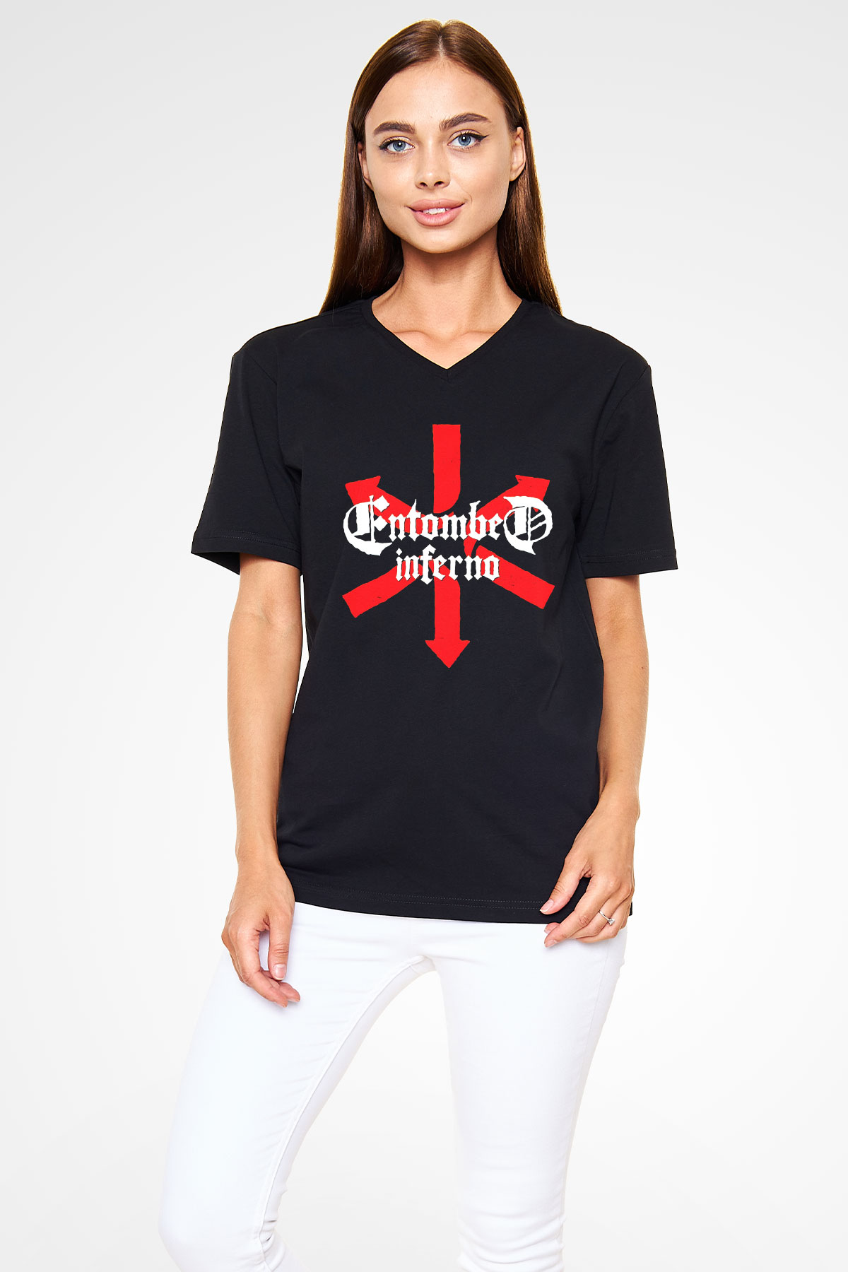 Entombed Siyah Unisex V Yaka Tişört T-Shirt