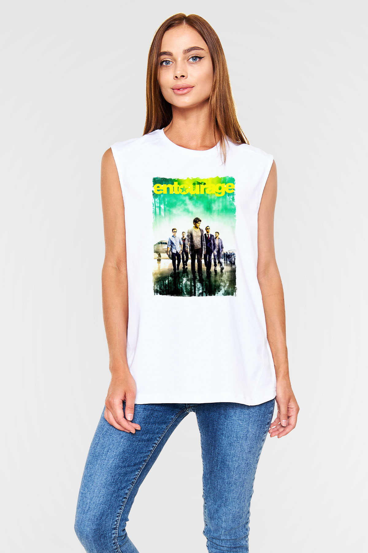 Entourage Beyaz Unisex Kolsuz Tişört