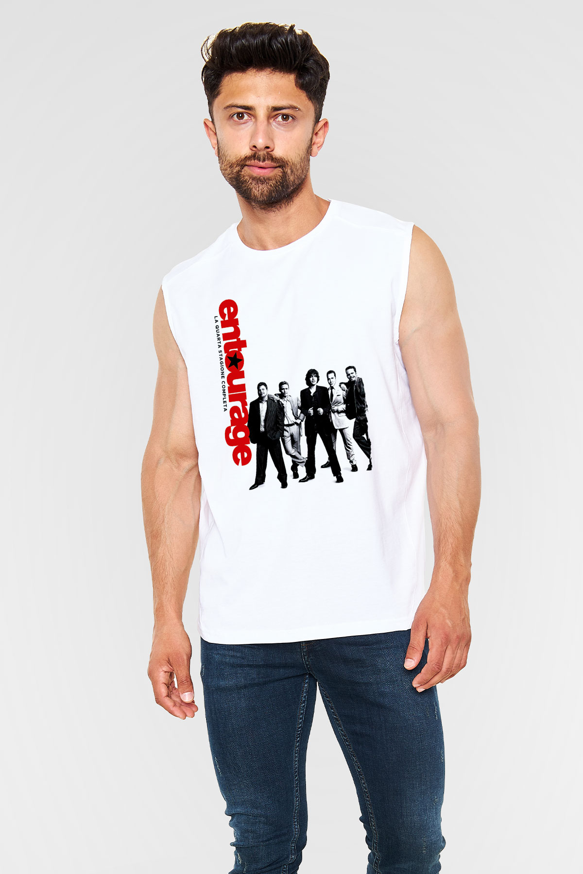 Entourage Beyaz Unisex Kolsuz Tişört