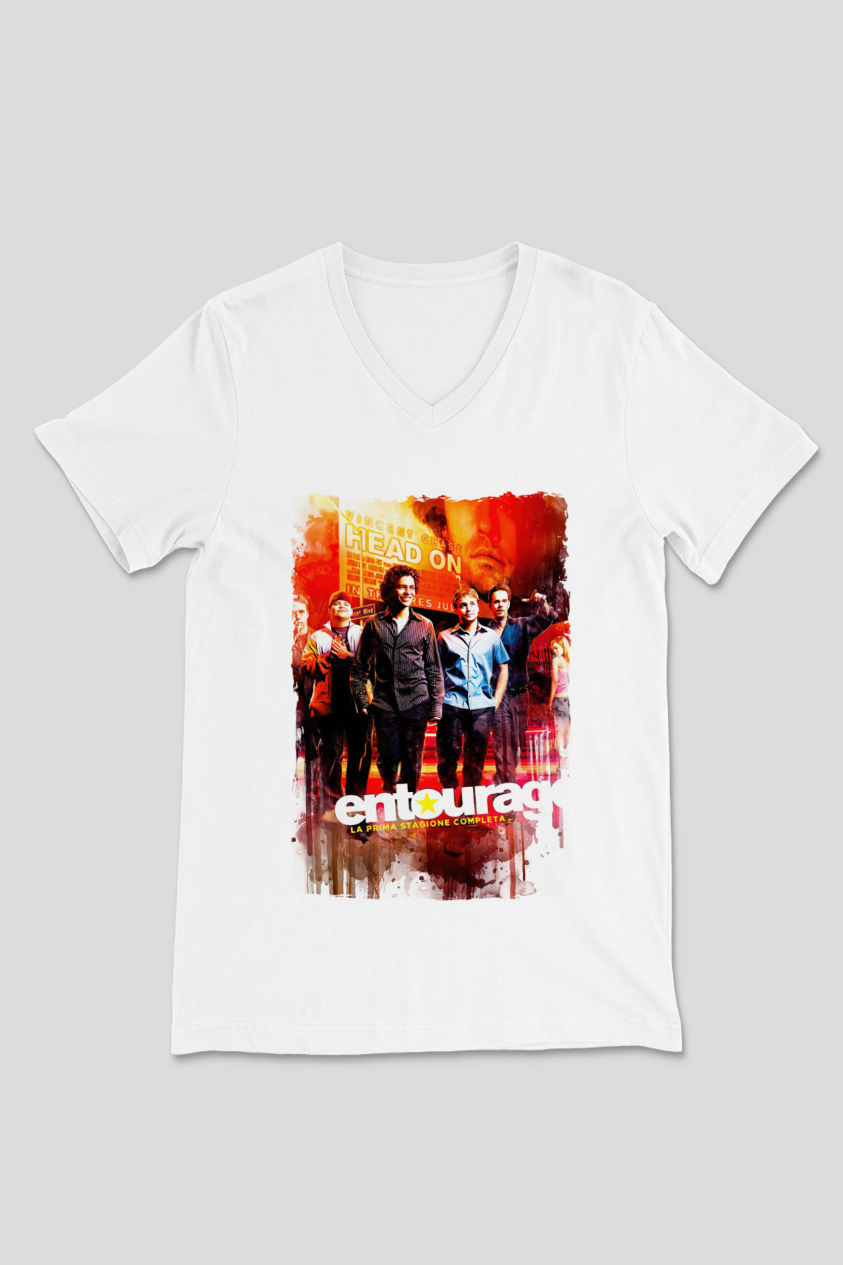 Entourage Beyaz Unisex V Yaka Tişört