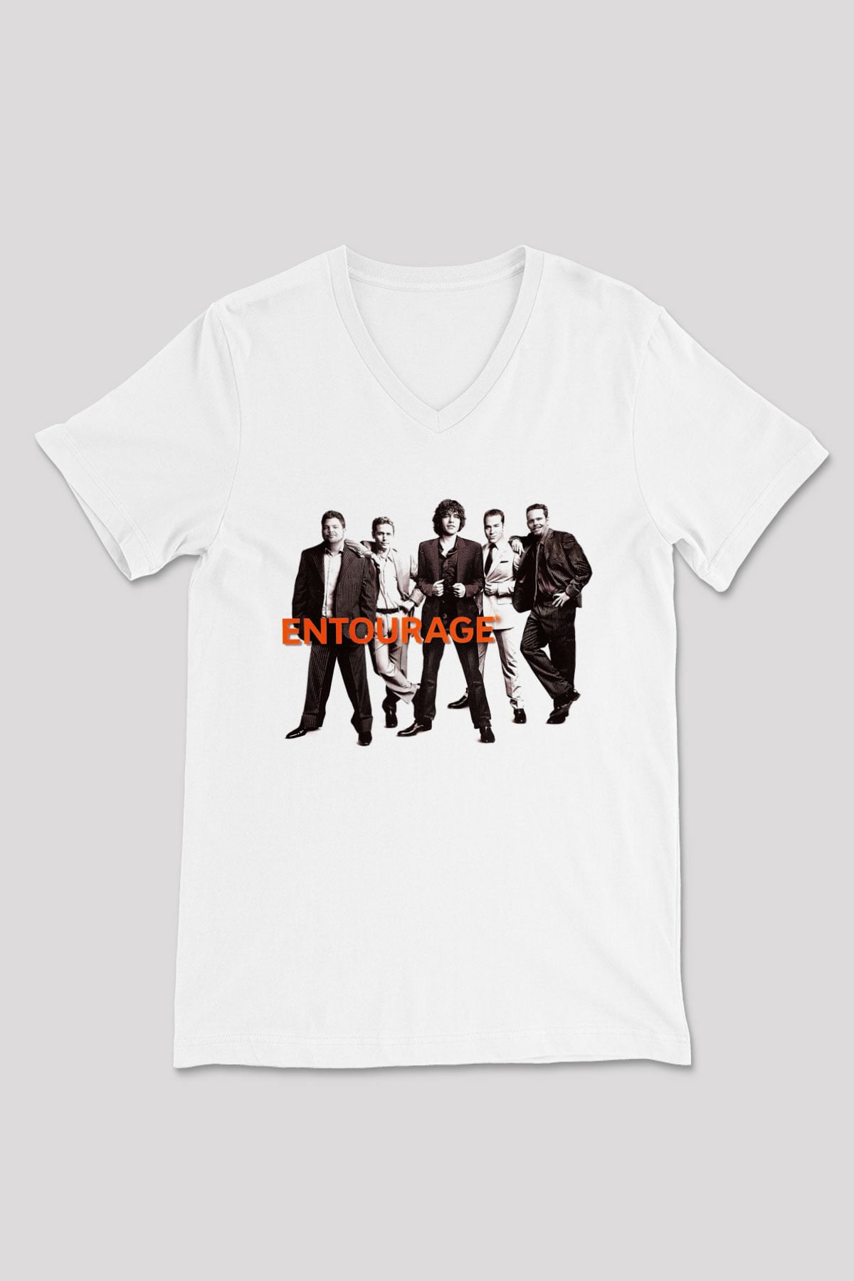 Entourage Beyaz Unisex V Yaka Tişört