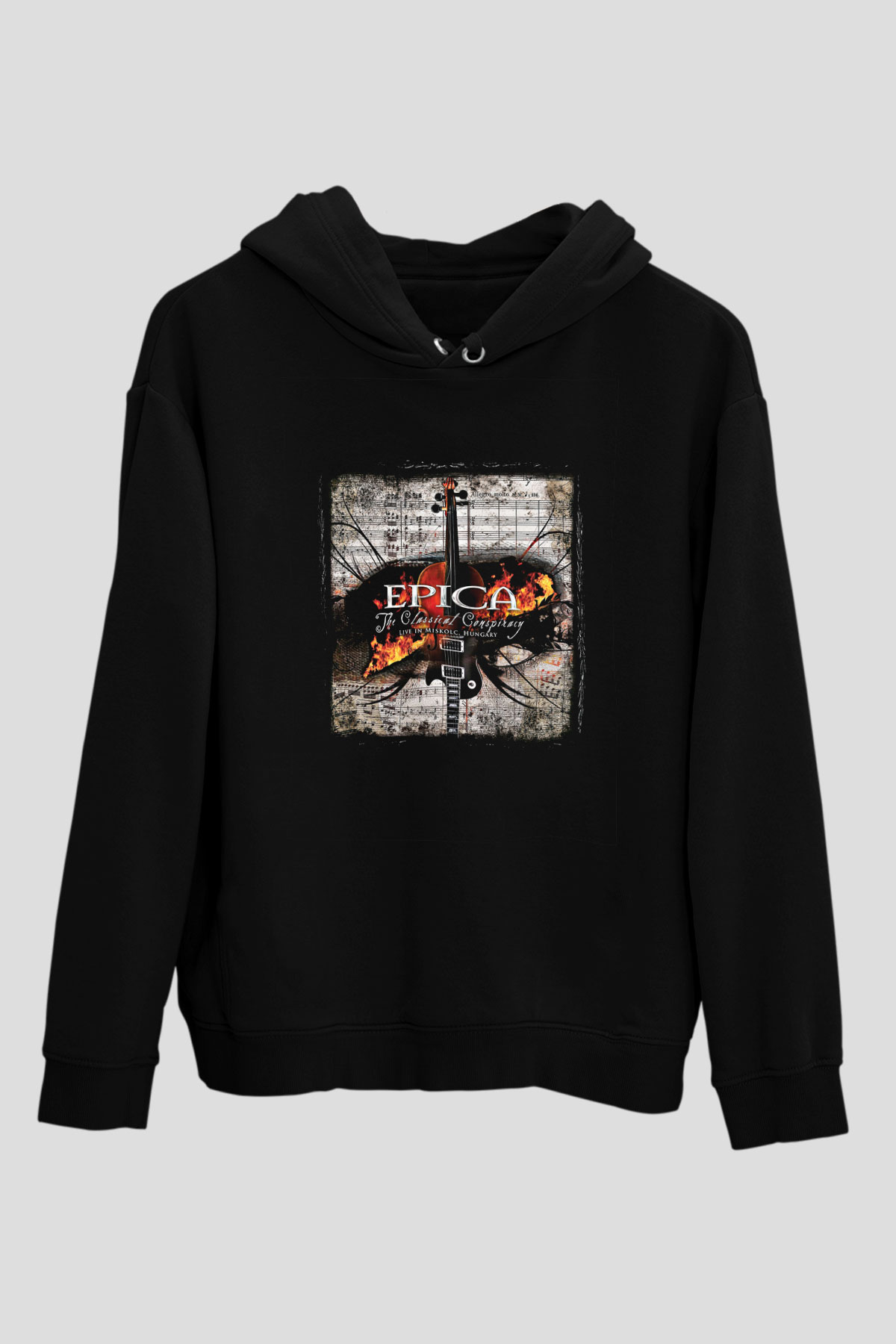 Epica Baskılı Unisex Siyah Hoodie