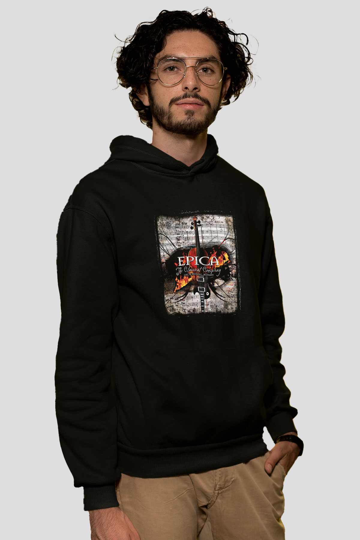 Epica Baskılı Unisex Siyah Hoodie