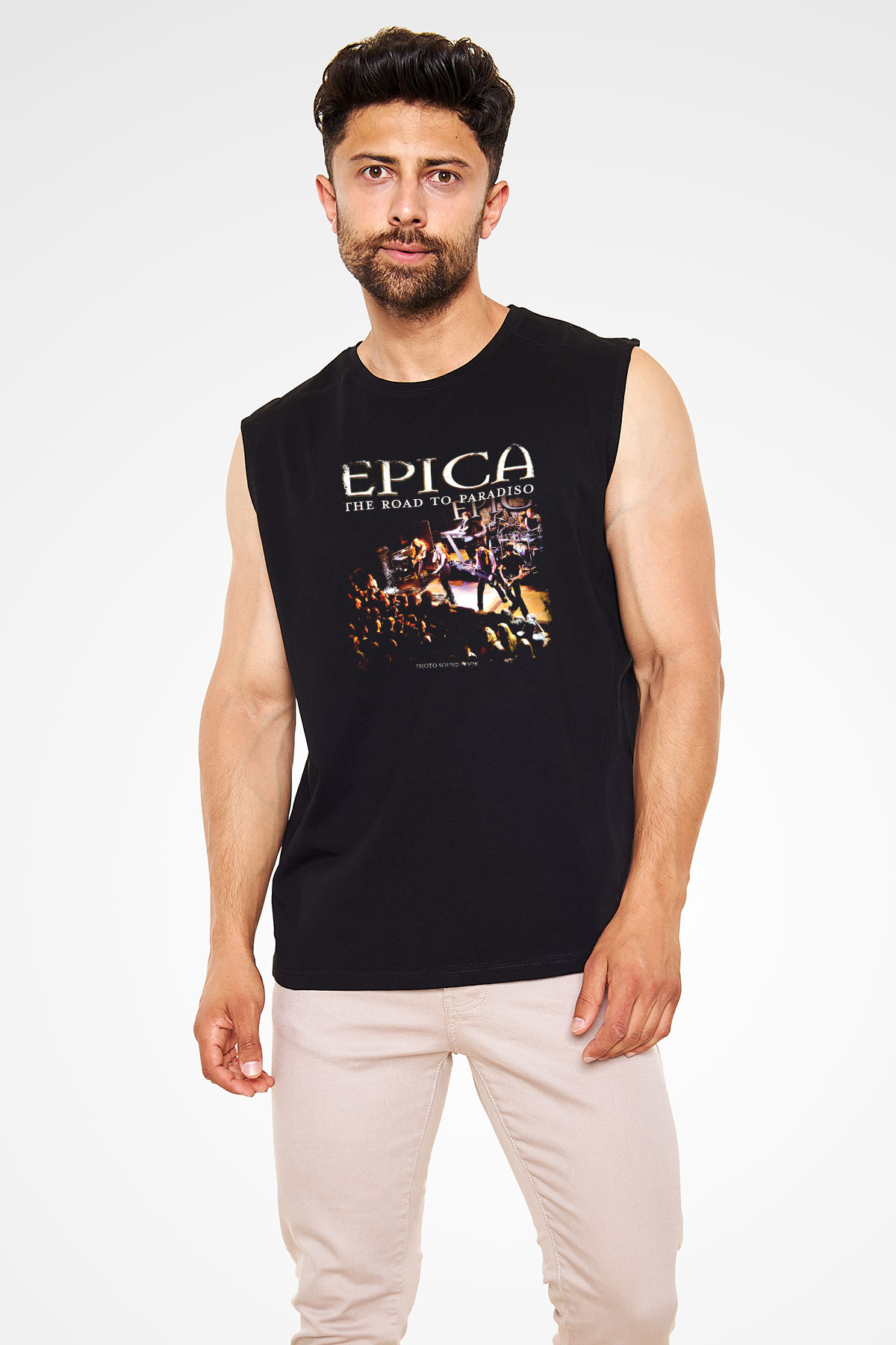 Epica Baskılı Unisex Siyah Kolsuz Tişört