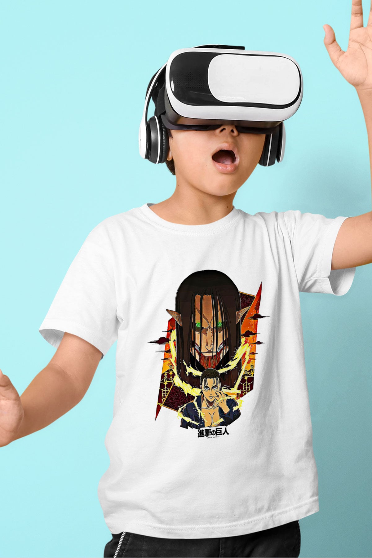 Eren Jaeger Baskılı Beyaz Unisex Beyaz Çocuk Tişört - Tshirt
