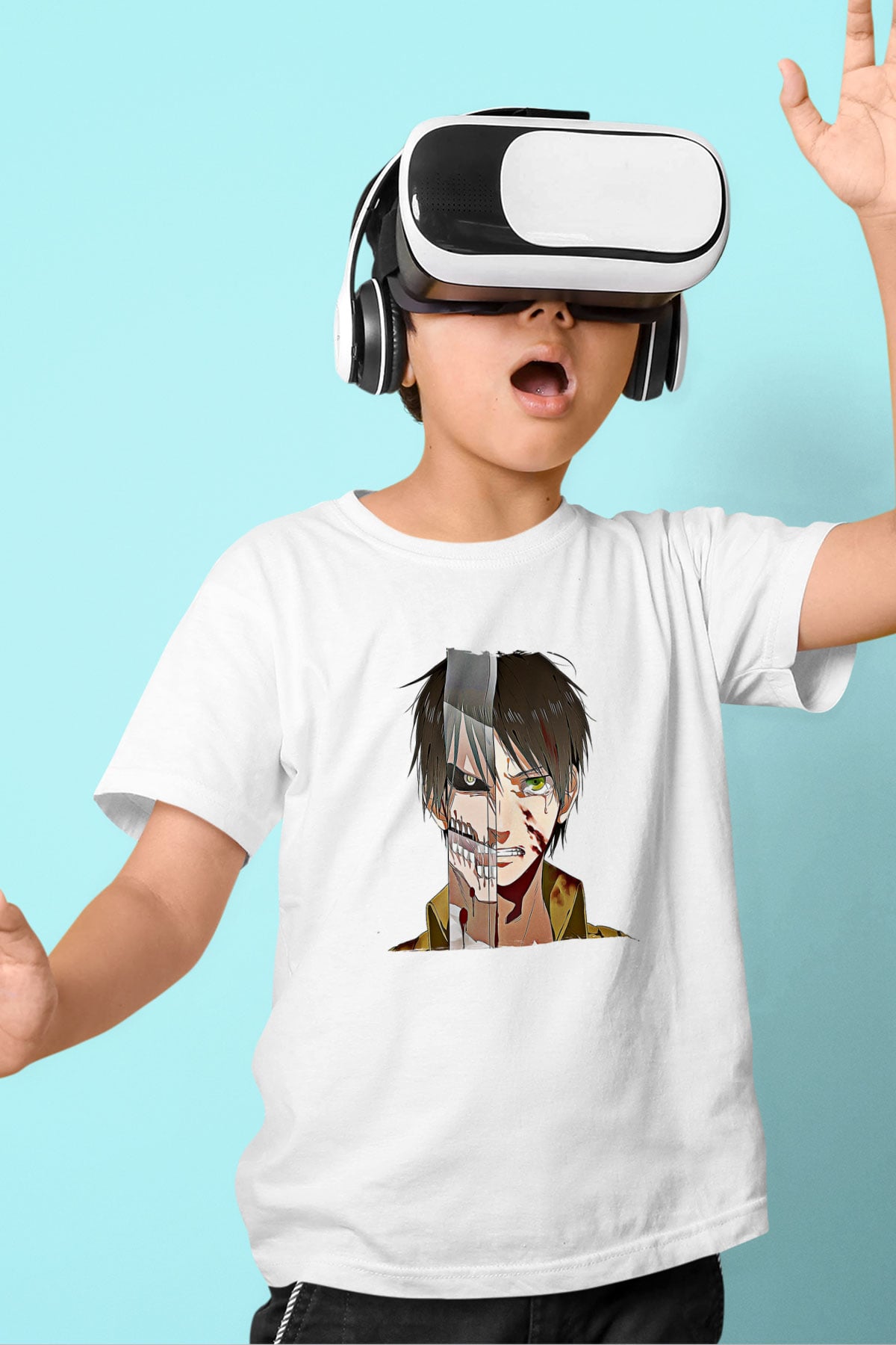 Eren Jaeger Baskılı Beyaz Unisex Beyaz Çocuk Tişört - Tshirt