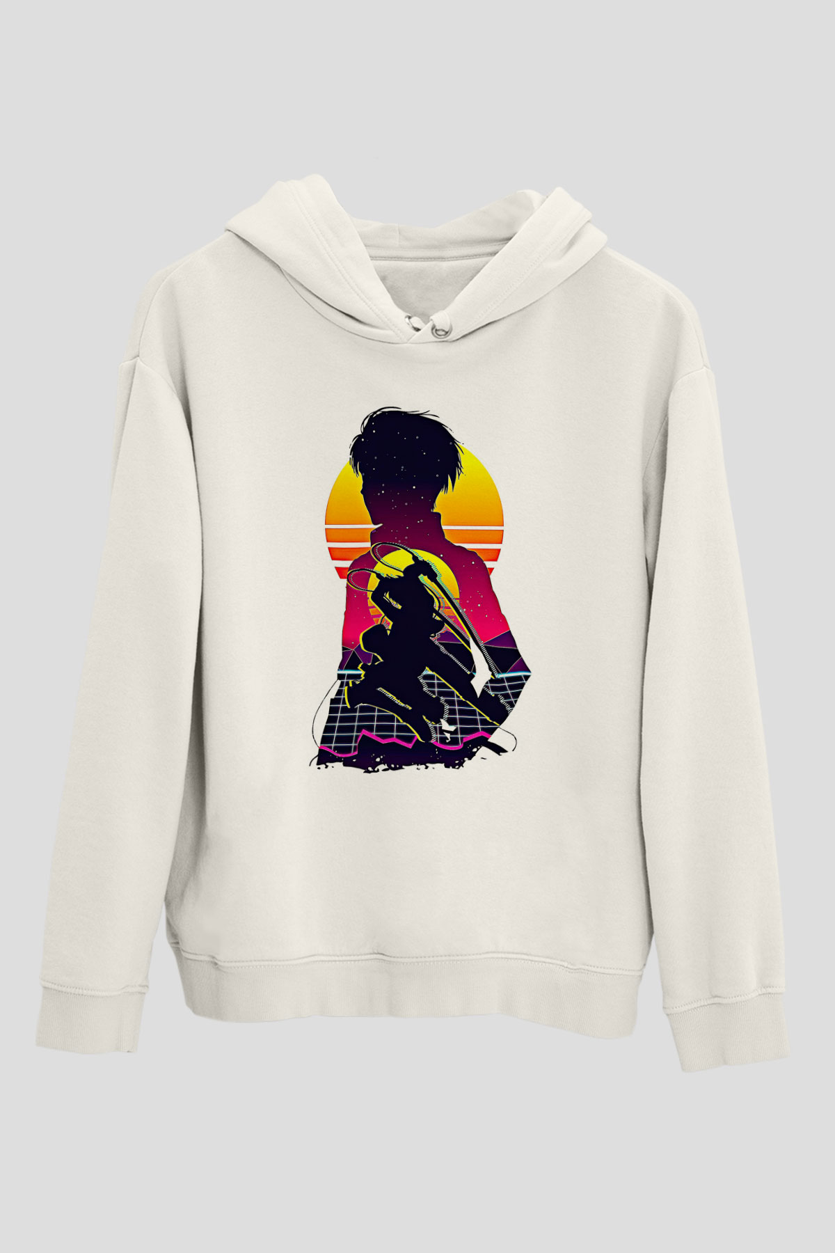Eren Jaeger Baskılı Beyaz Unisex Hoodie