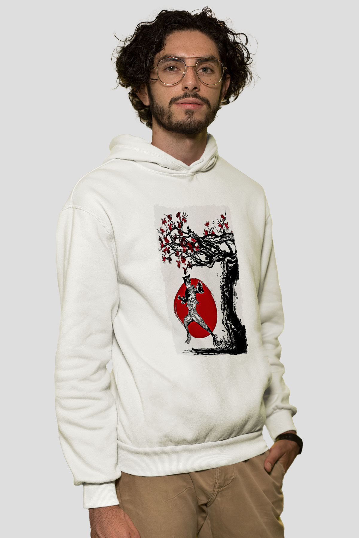 Eren Jaeger Baskılı Beyaz Unisex Hoodie