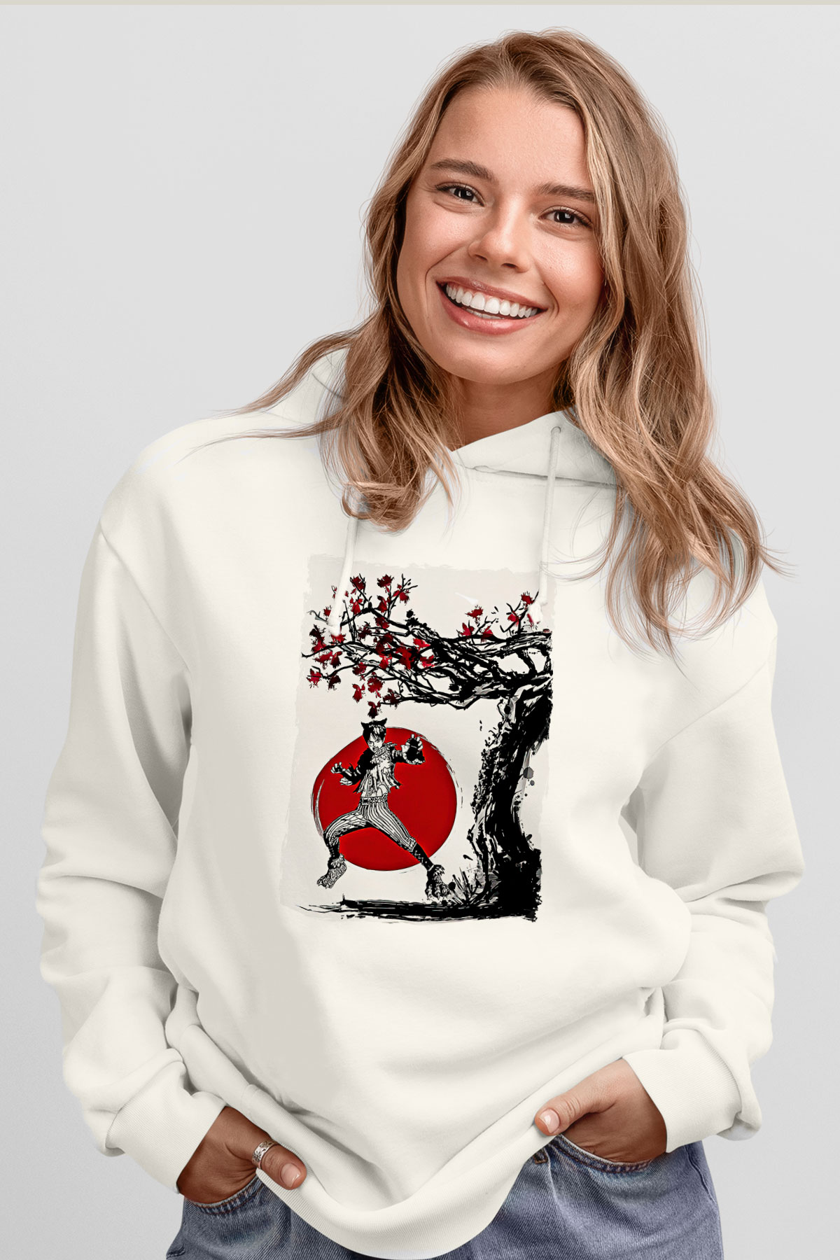 Eren Jaeger Baskılı Beyaz Unisex Hoodie