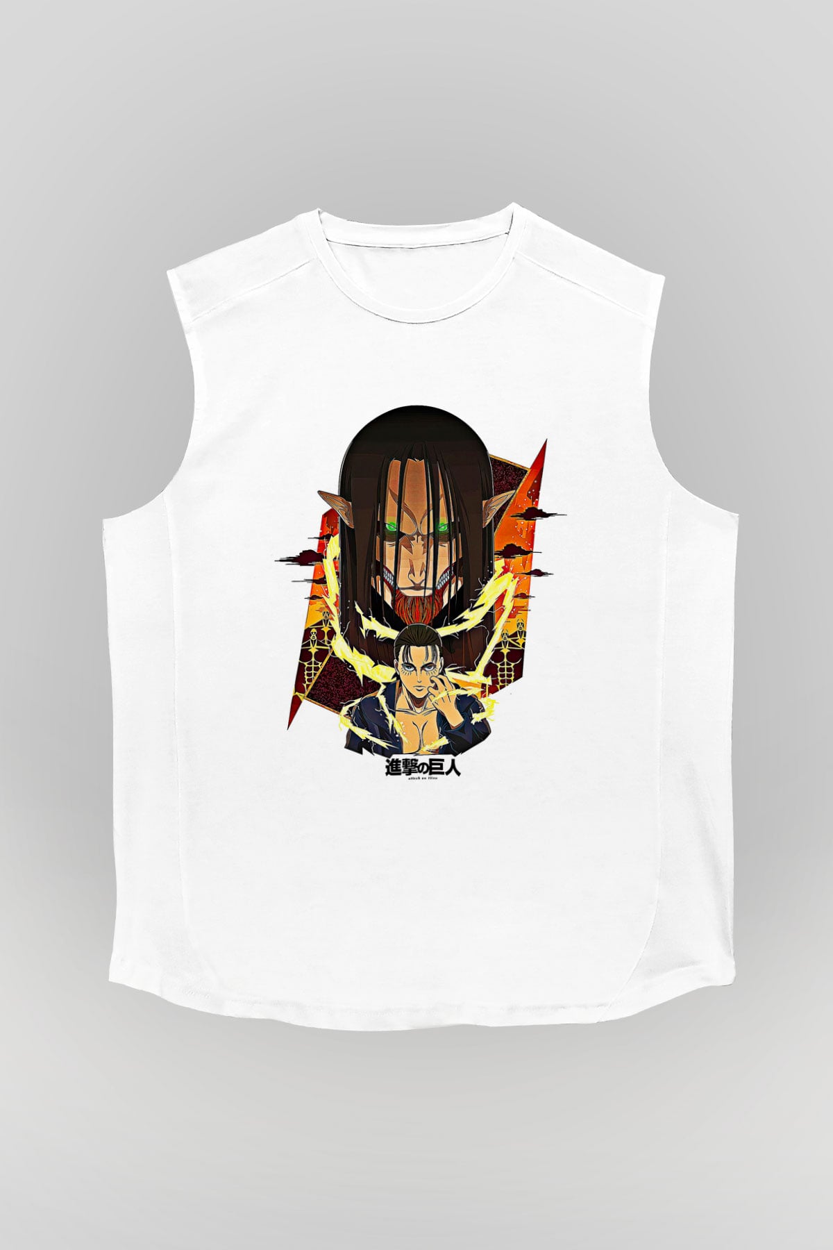 Eren Jaeger Baskılı Beyaz Unisex Kolsuz Tişört - Tshirt