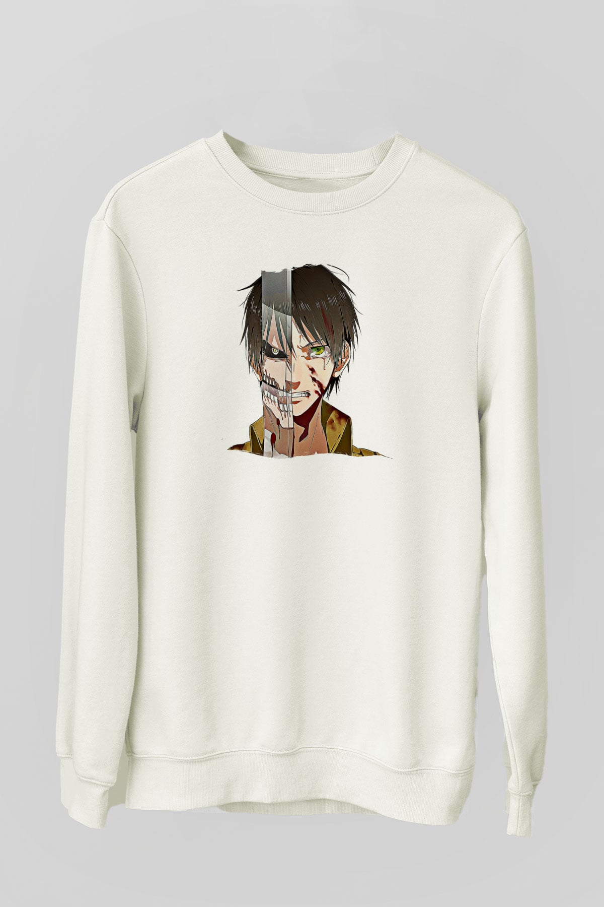 Eren Jaeger Baskılı Beyaz Unisex Sweatshirt