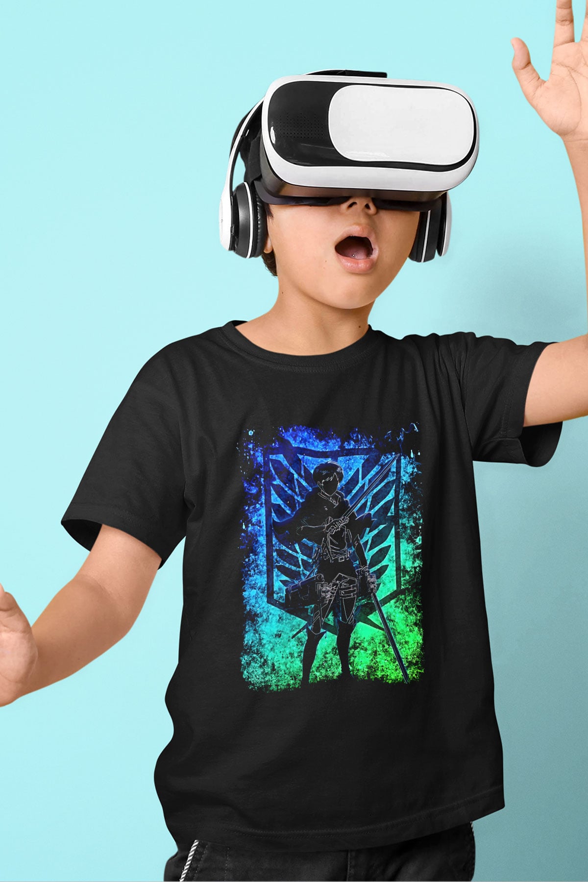 Eren Jaeger Baskılı Unisex Siyah Çocuk Tişört - Tshirt