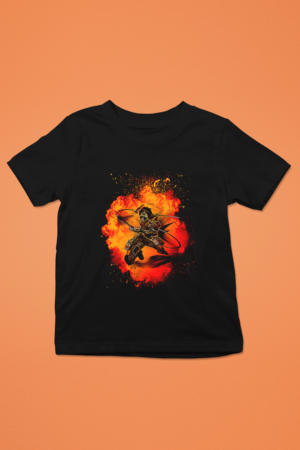 Eren Jaeger Baskılı Unisex Siyah Çocuk Tişört - Tshirt