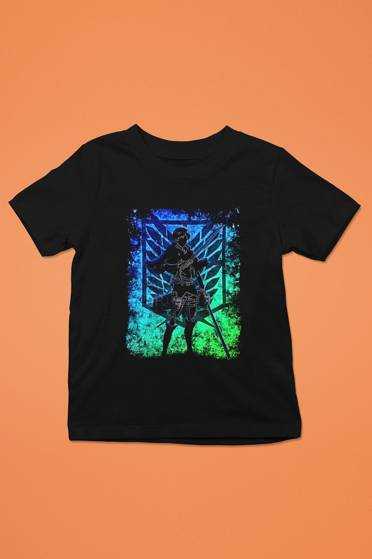 Eren Jaeger Baskılı Unisex Siyah Çocuk Tişört - Tshirt