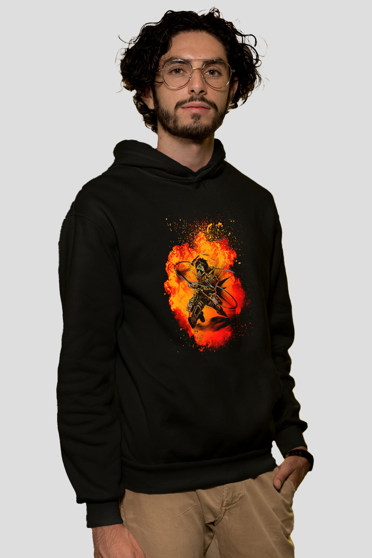 Eren Jaeger Baskılı Unisex Siyah Hoodie