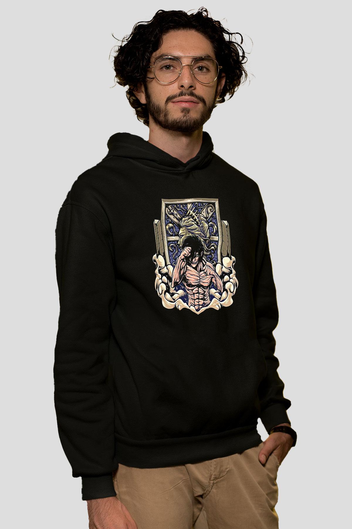 Eren Jaeger Baskılı Unisex Siyah Hoodie