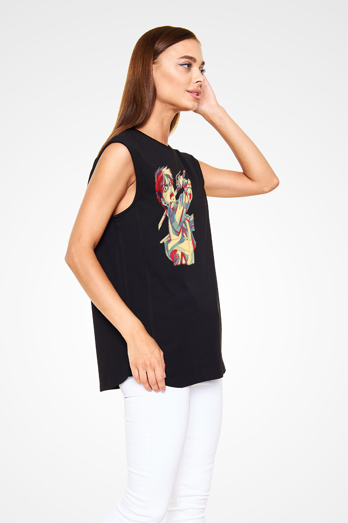 Eren Jaeger Baskılı Unisex Siyah Kolsuz Tişört - Tshirt