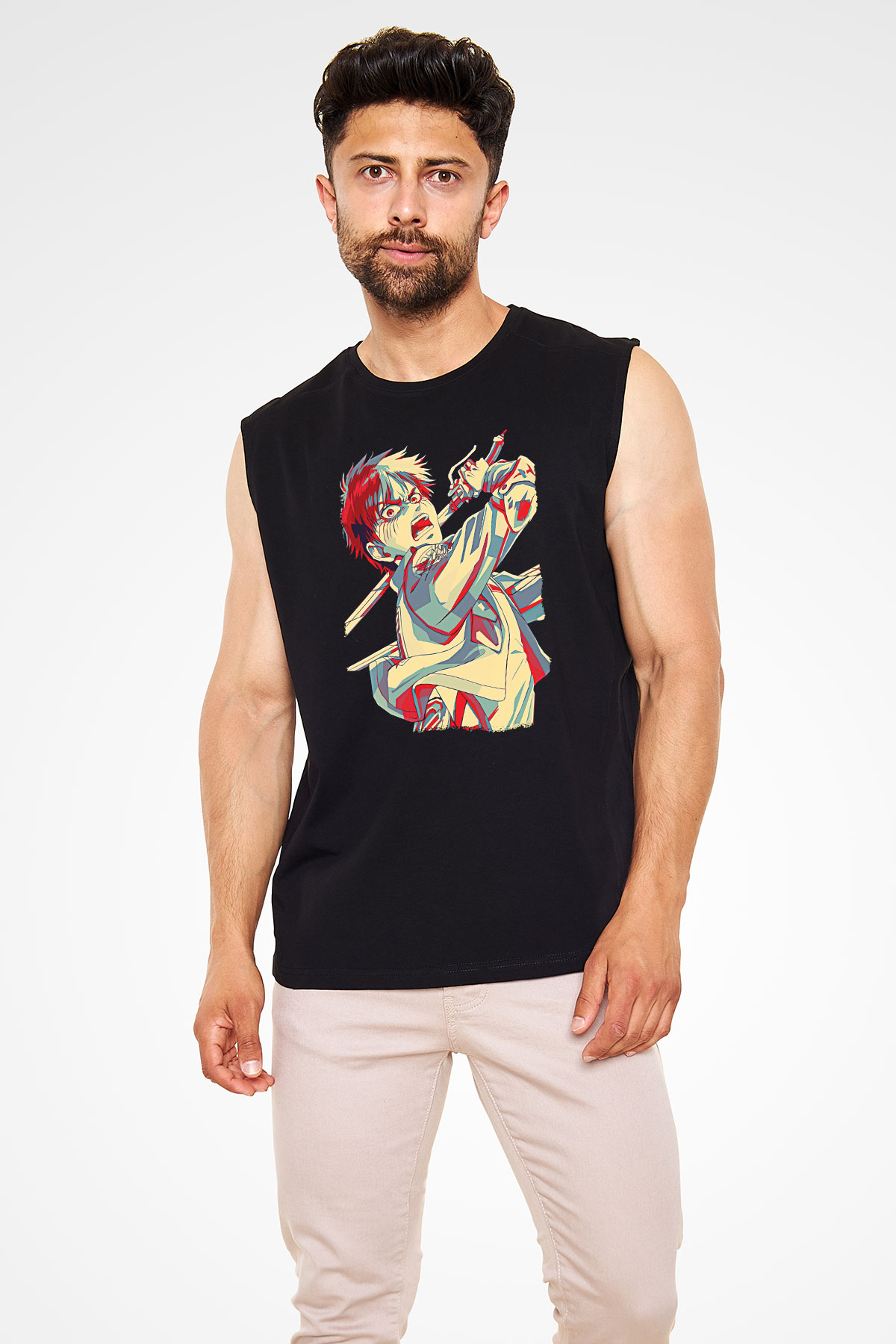 Eren Jaeger Baskılı Unisex Siyah Kolsuz Tişört - Tshirt