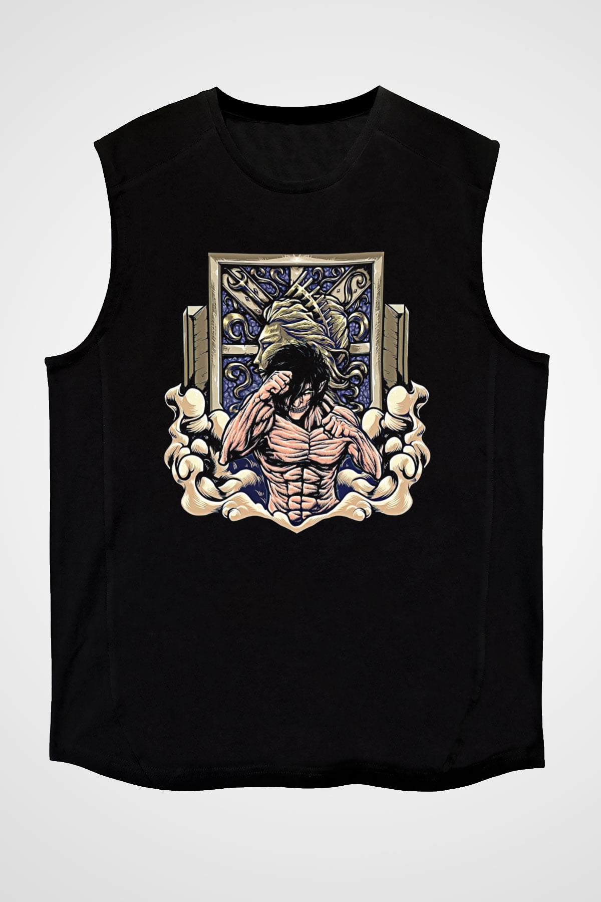 Eren Jaeger Baskılı Unisex Siyah Kolsuz Tişört - Tshirt