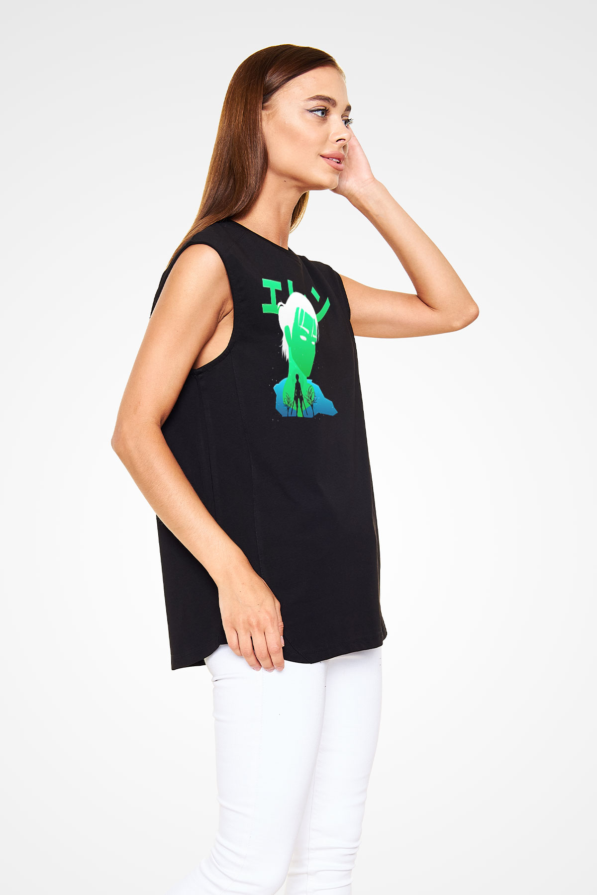 Eren Jaeger Baskılı Unisex Siyah Kolsuz Tişört - Tshirt