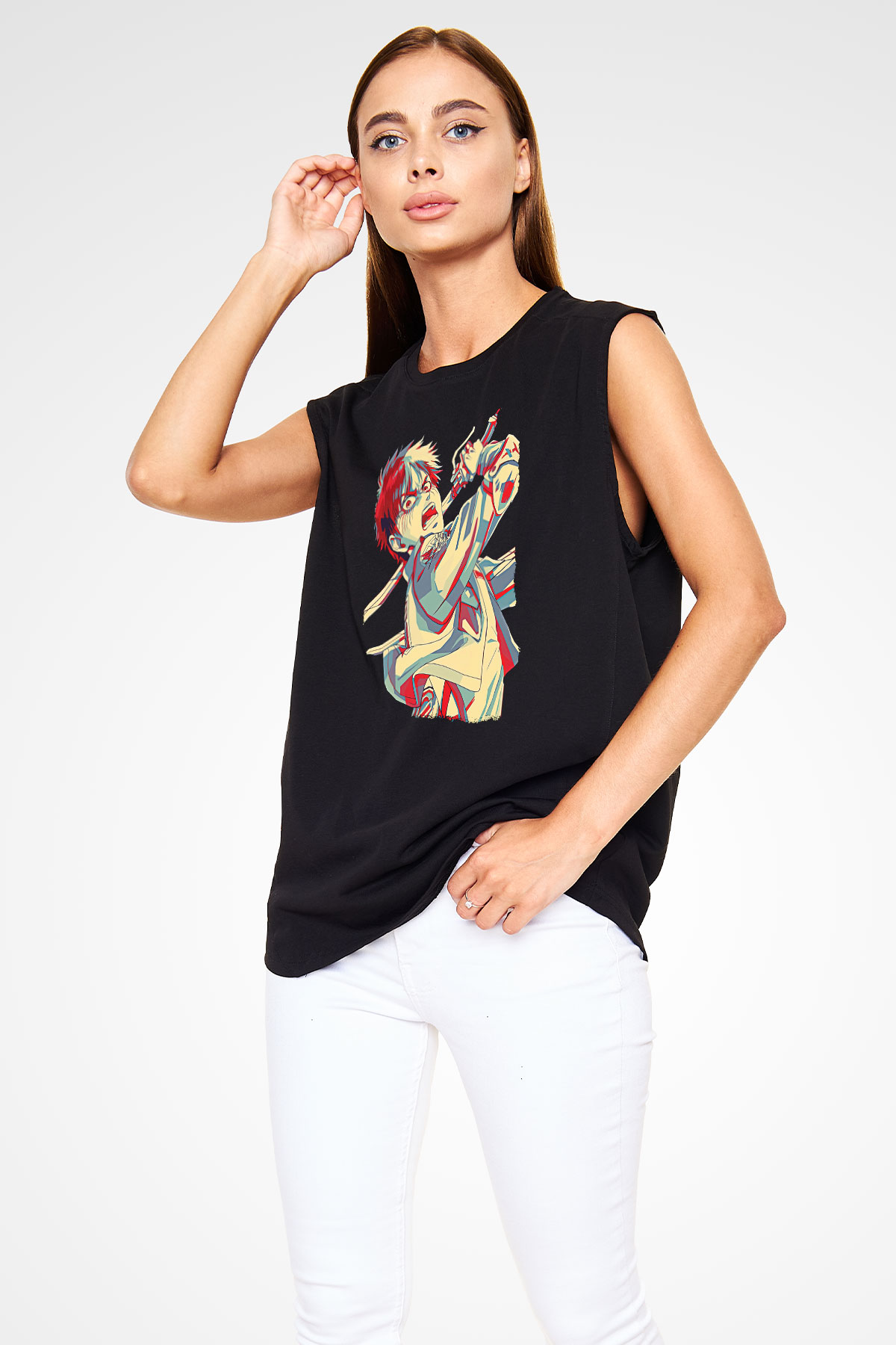 Eren Jaeger Baskılı Unisex Siyah Kolsuz Tişört - Tshirt