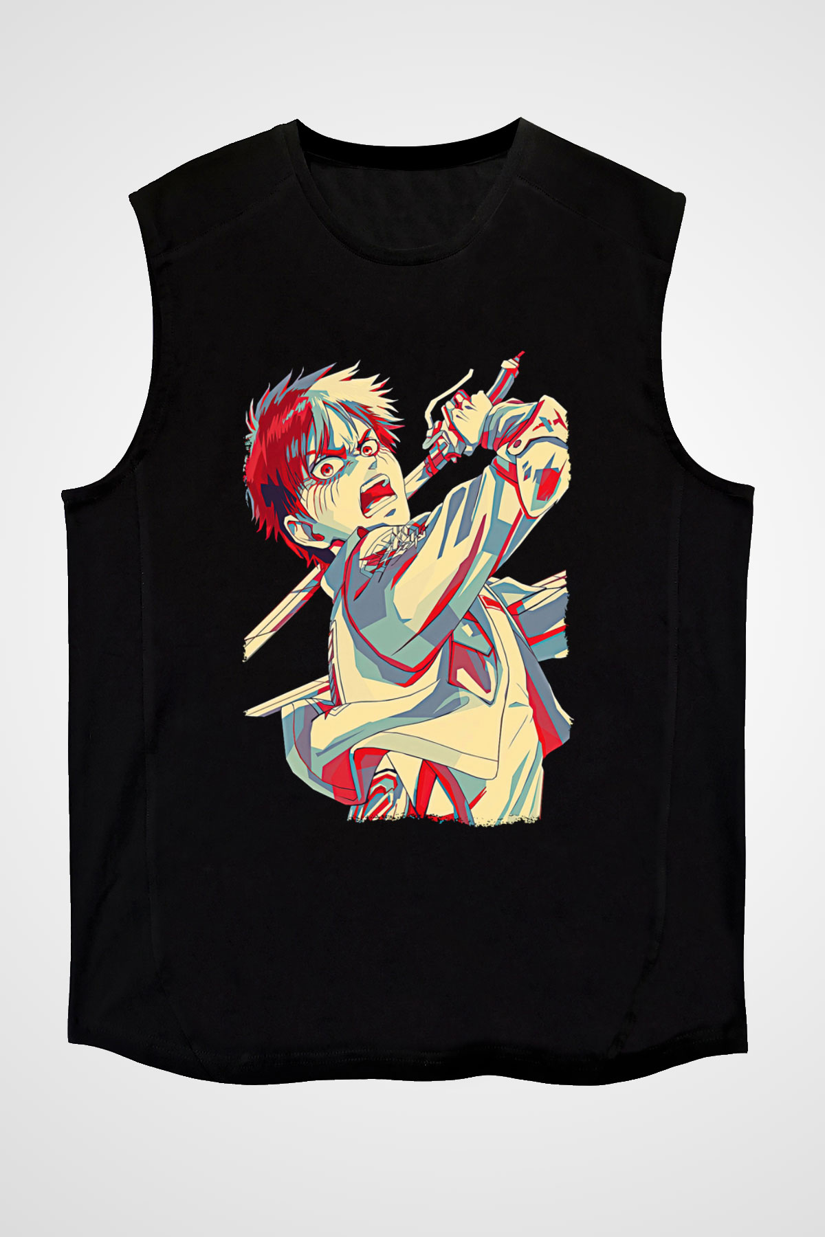 Eren Jaeger Baskılı Unisex Siyah Kolsuz Tişört - Tshirt