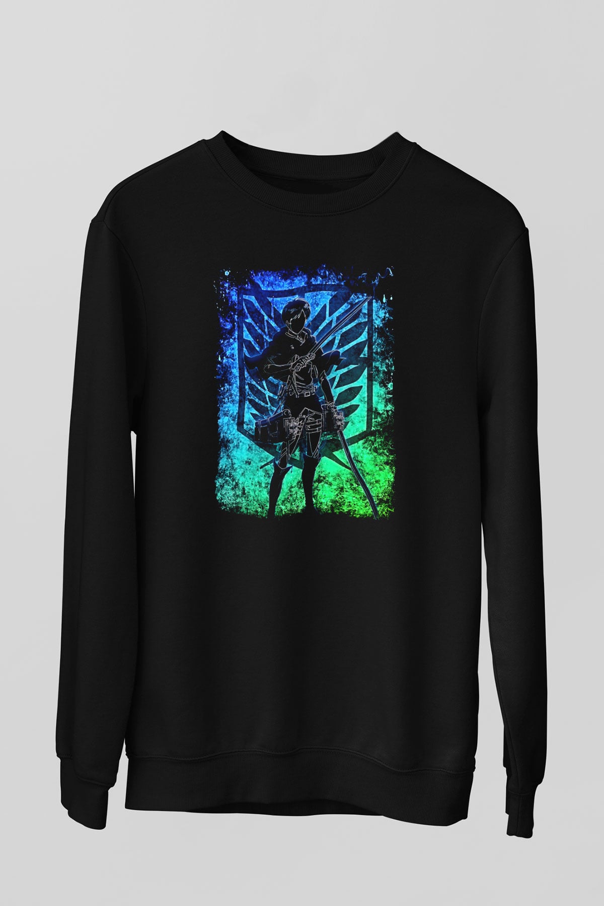 Eren Jaeger Baskılı Unisex Siyah Sweatshirt