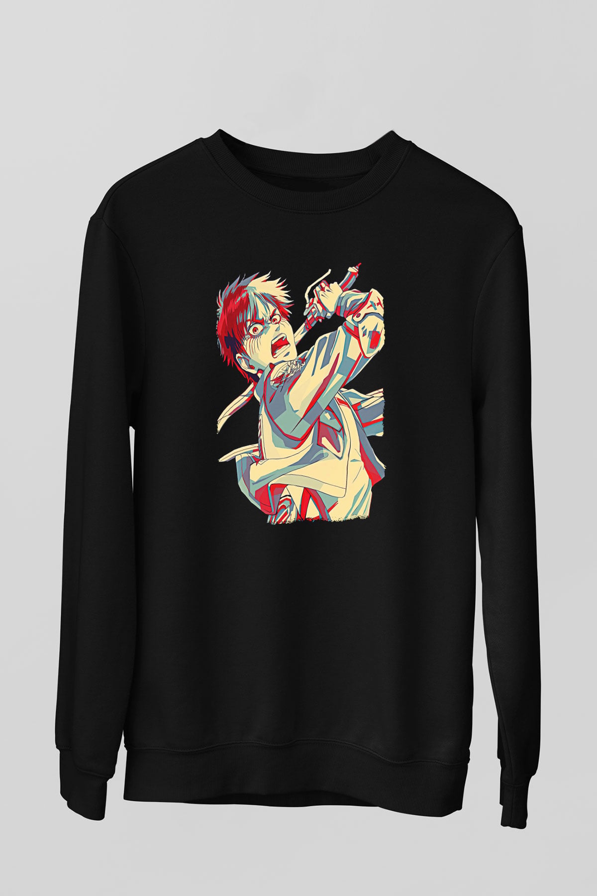 Eren Jaeger Baskılı Unisex Siyah Sweatshirt