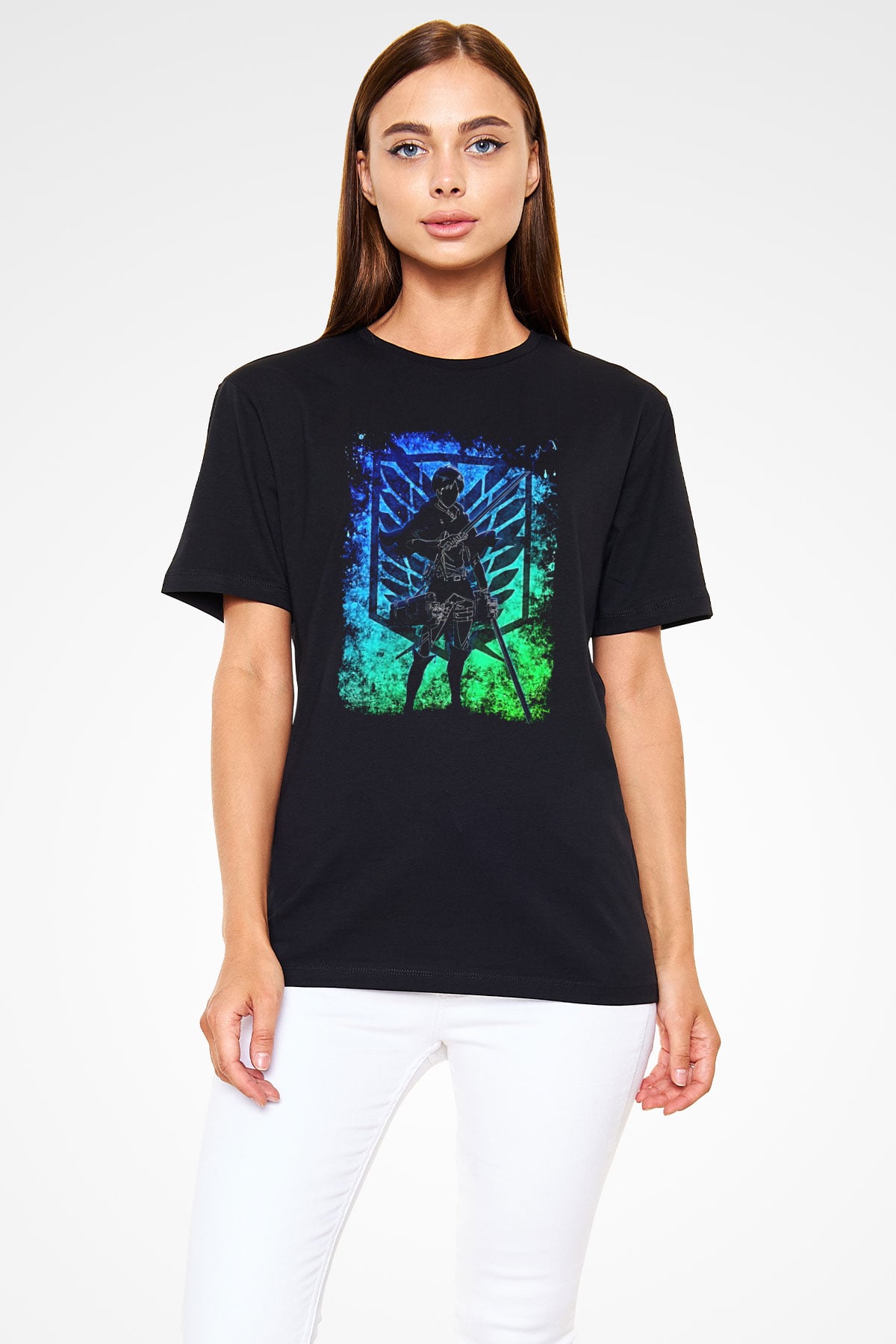 Eren Jaeger Baskılı Unisex Siyah Tişört - Tshirt