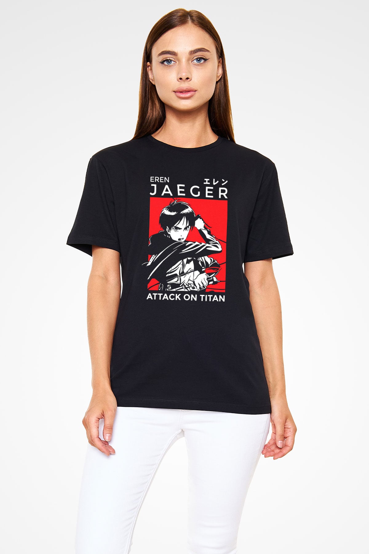 Eren Jaeger Baskılı Unisex Siyah Tişört - Tshirt
