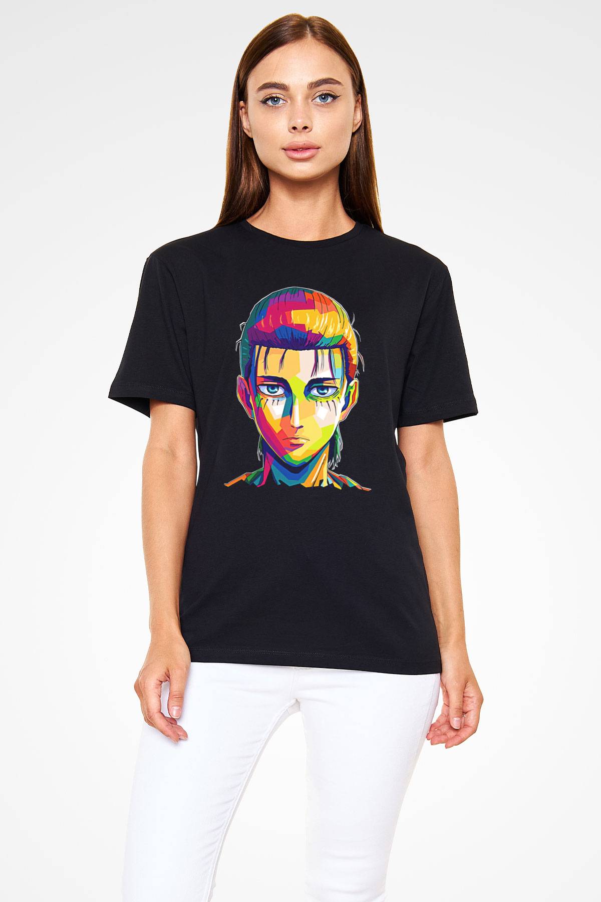 Eren Jaeger Baskılı Unisex Siyah Tişört - Tshirt