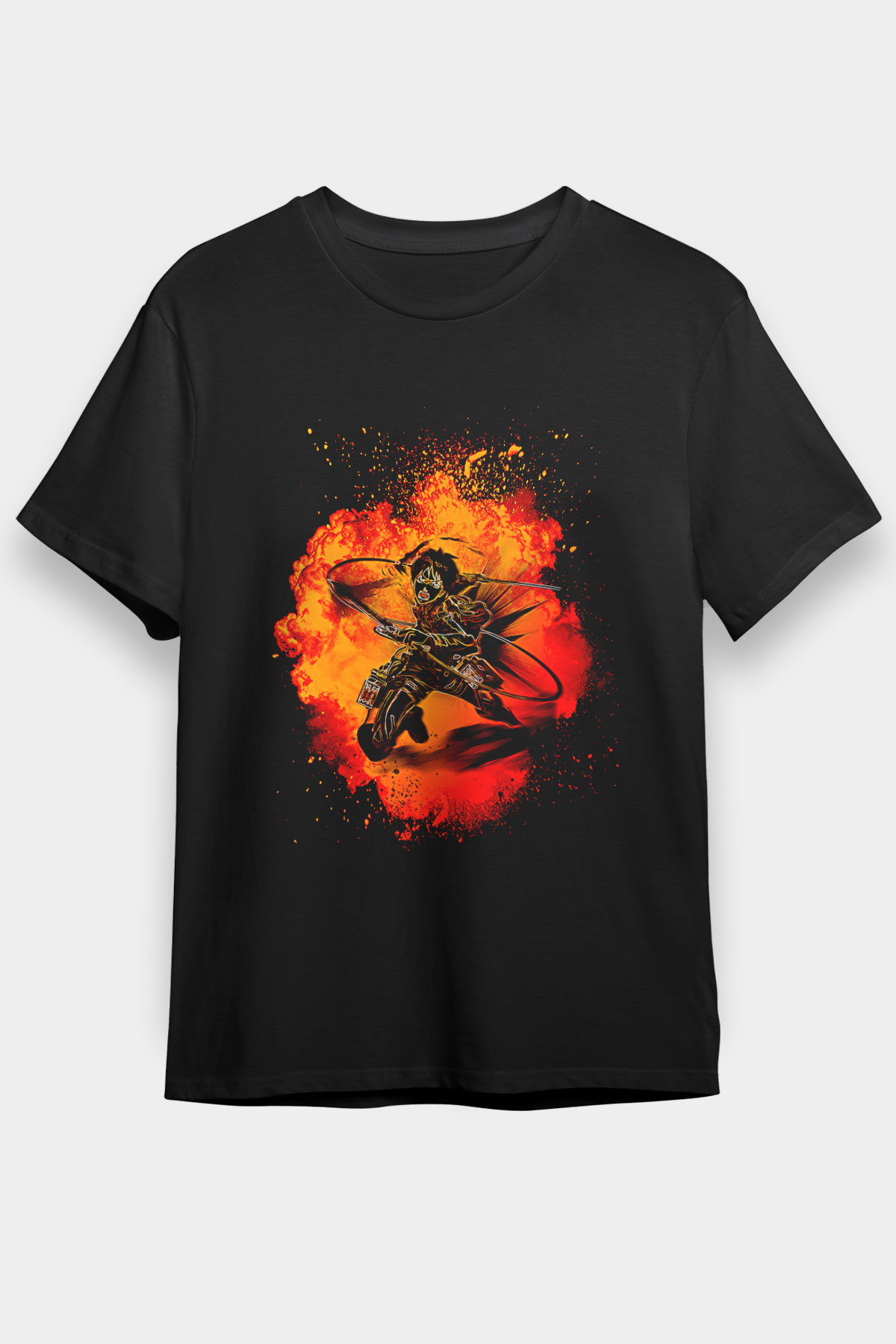 Eren Jaeger Baskılı Unisex Siyah Tişört - Tshirt