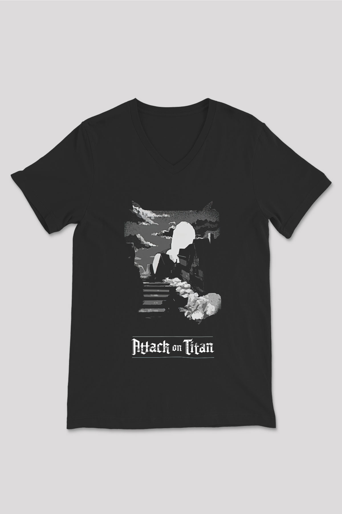 Eren Jaeger Baskılı Unisex Siyah V Yaka Tişört - Tshirt