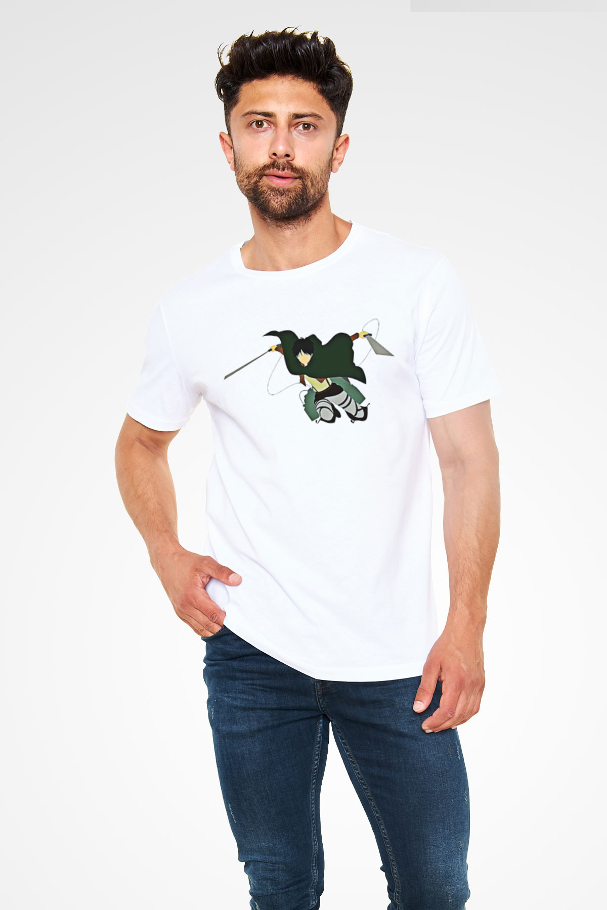 Eren Jaeger Unisex Baskılı Beyaz Tişört - Tshirt