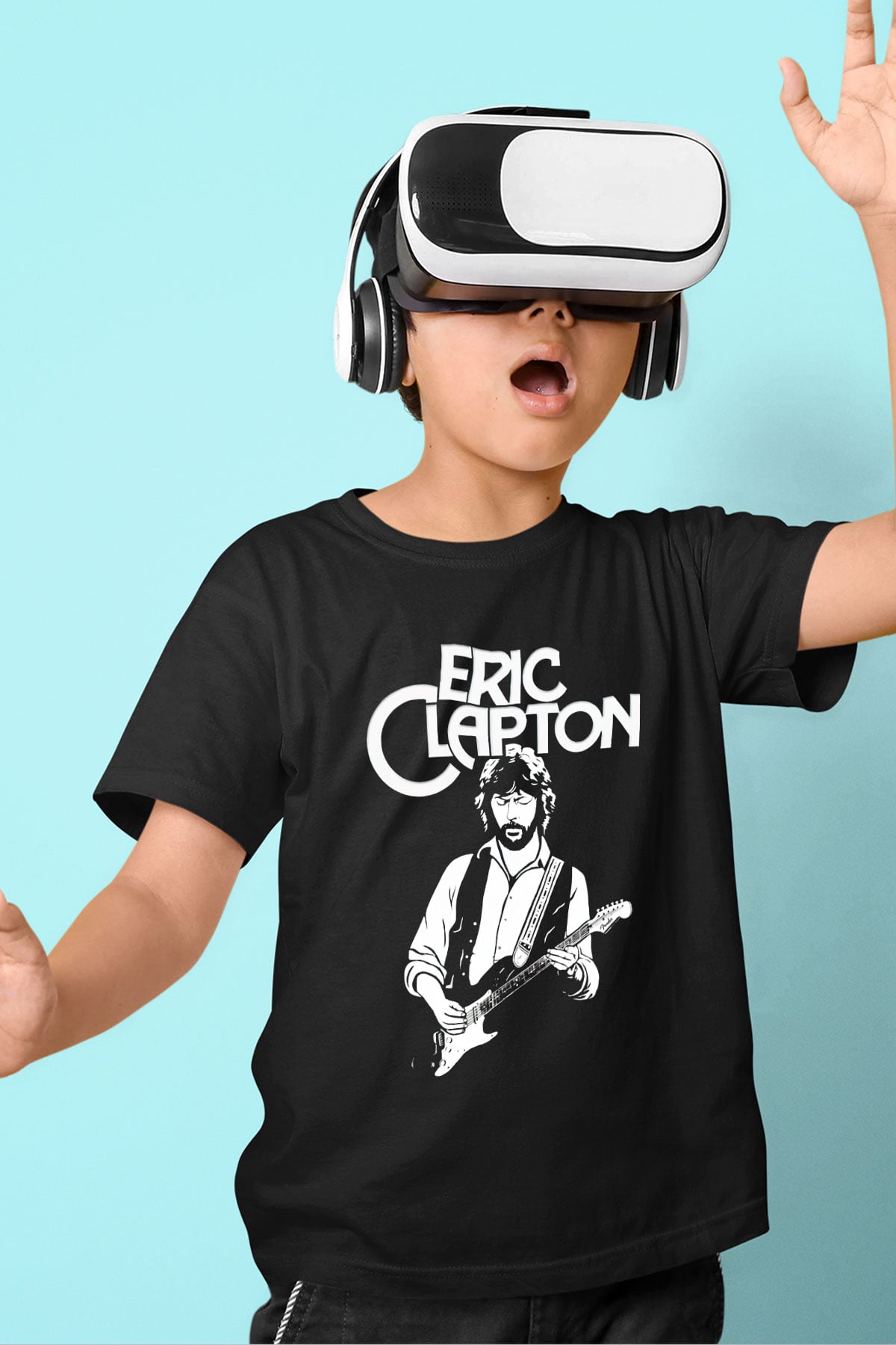 Eric Clapton Baskılı Siyah Unisex Çocuk Tişört