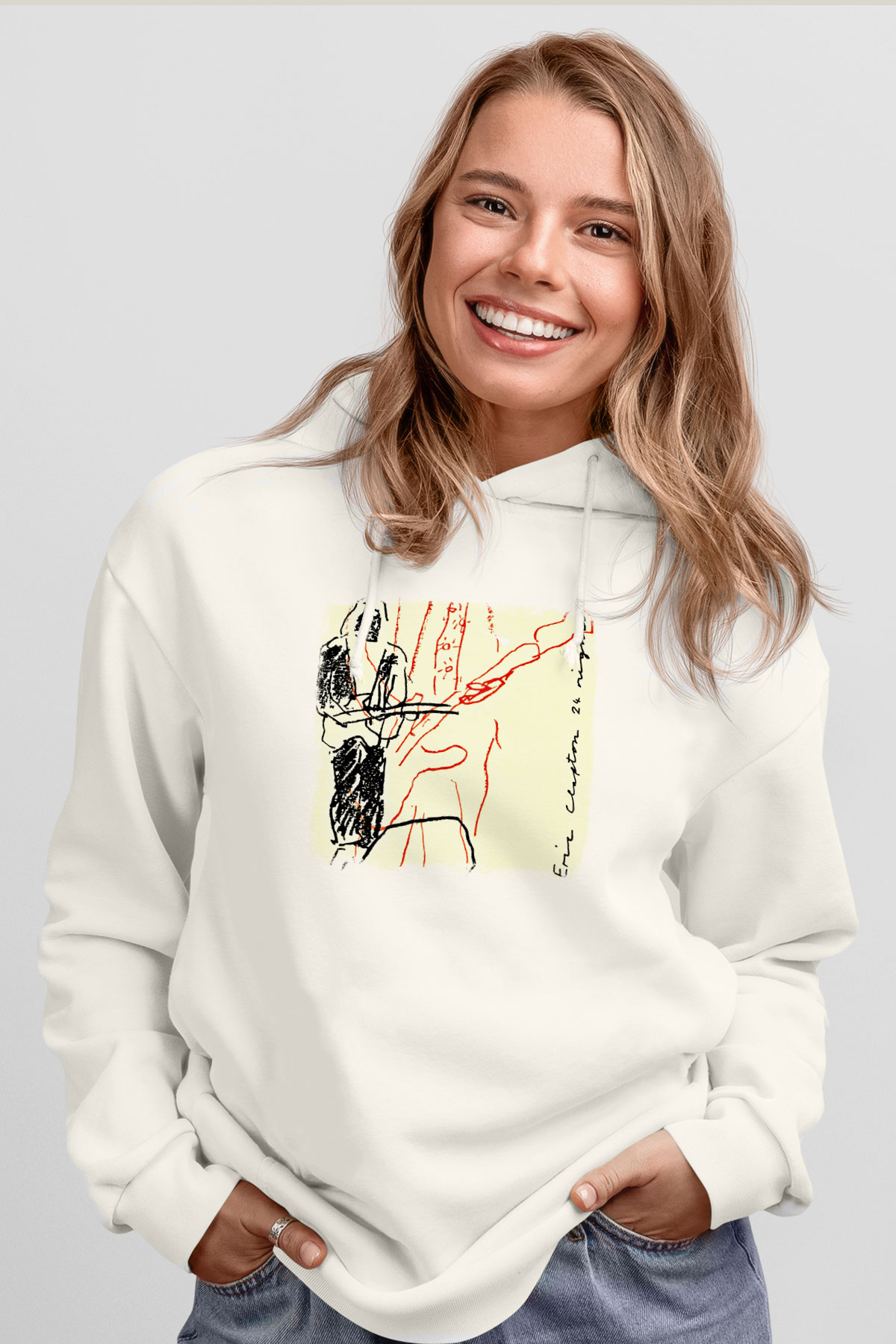 Eric Clapton Baskılı Unisex Beyaz Hoodie