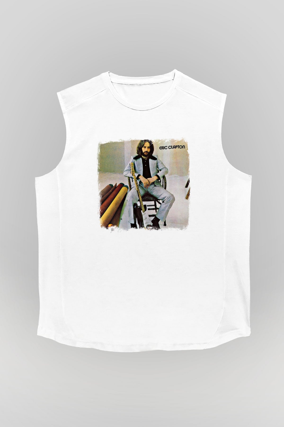 Eric Clapton Baskılı Unisex Beyaz Kolsuz Tişört