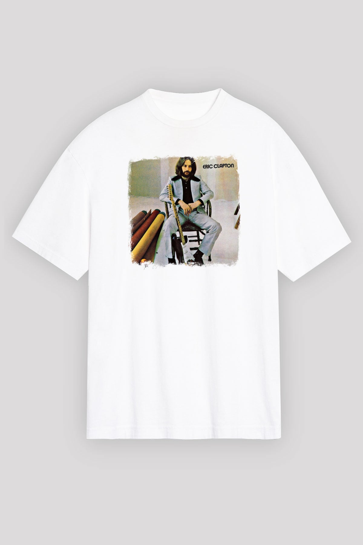 Eric Clapton Baskılı Unisex Beyaz Oversize Tişört