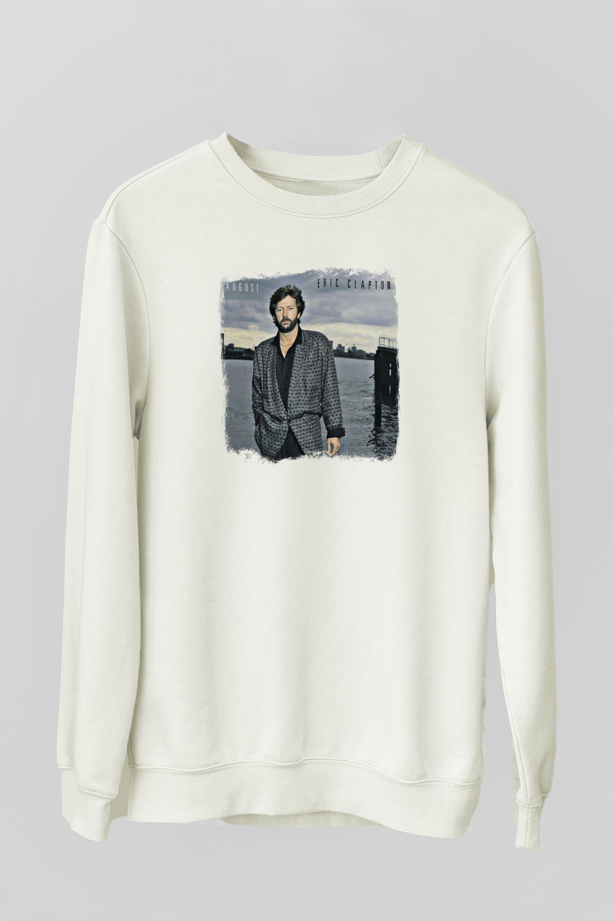 Eric Clapton Baskılı Unisex Beyaz Sweatshirt