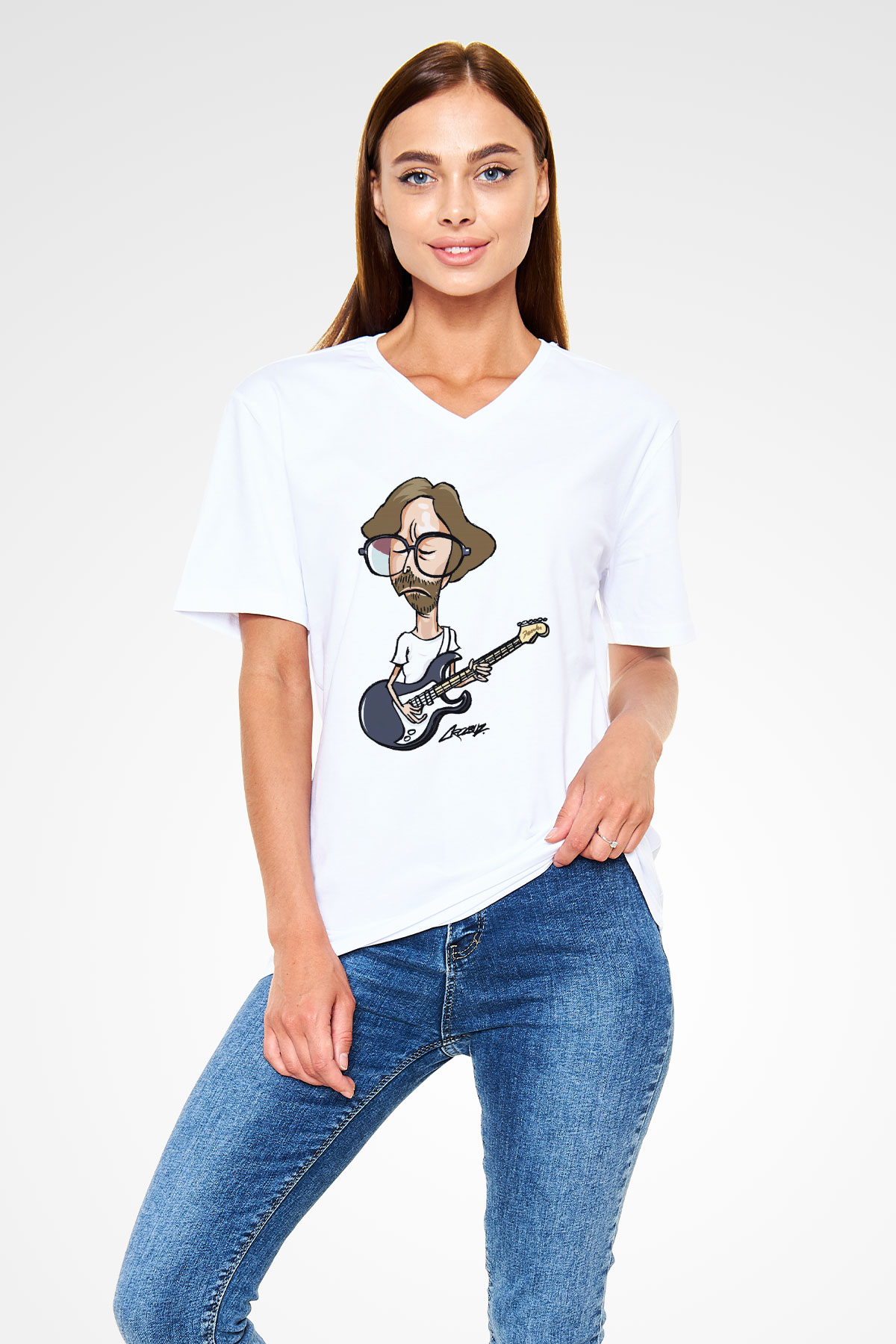 Eric Clapton Beyaz Unisex V Yaka Tişört T-Shirt