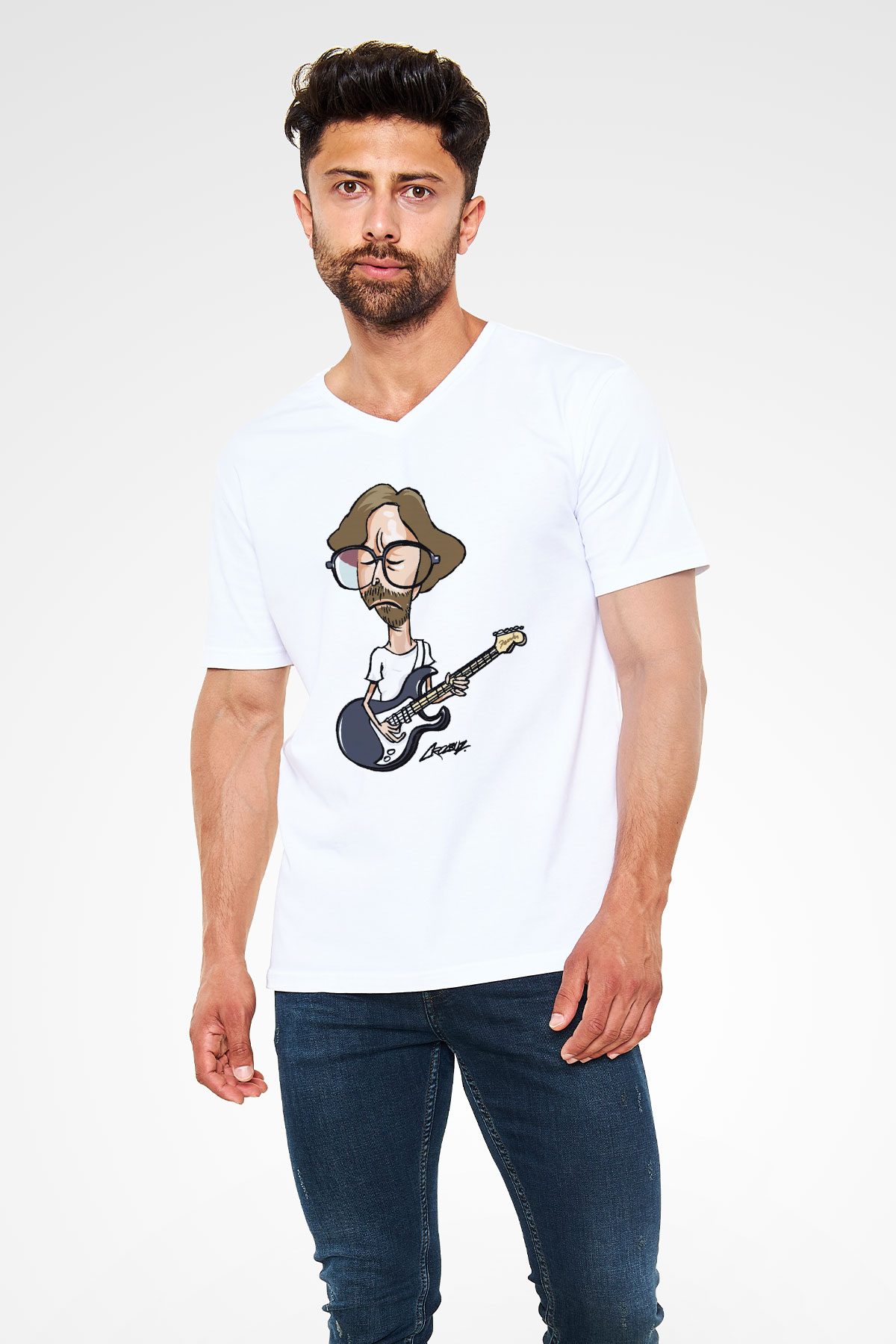 Eric Clapton Beyaz Unisex V Yaka Tişört T-Shirt