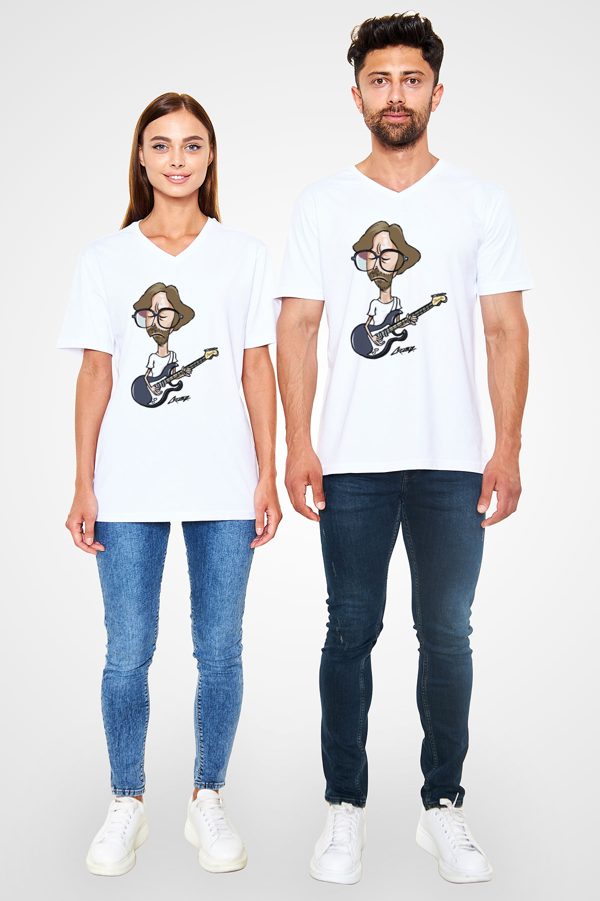 Eric Clapton Beyaz Unisex V Yaka Tişört T-Shirt