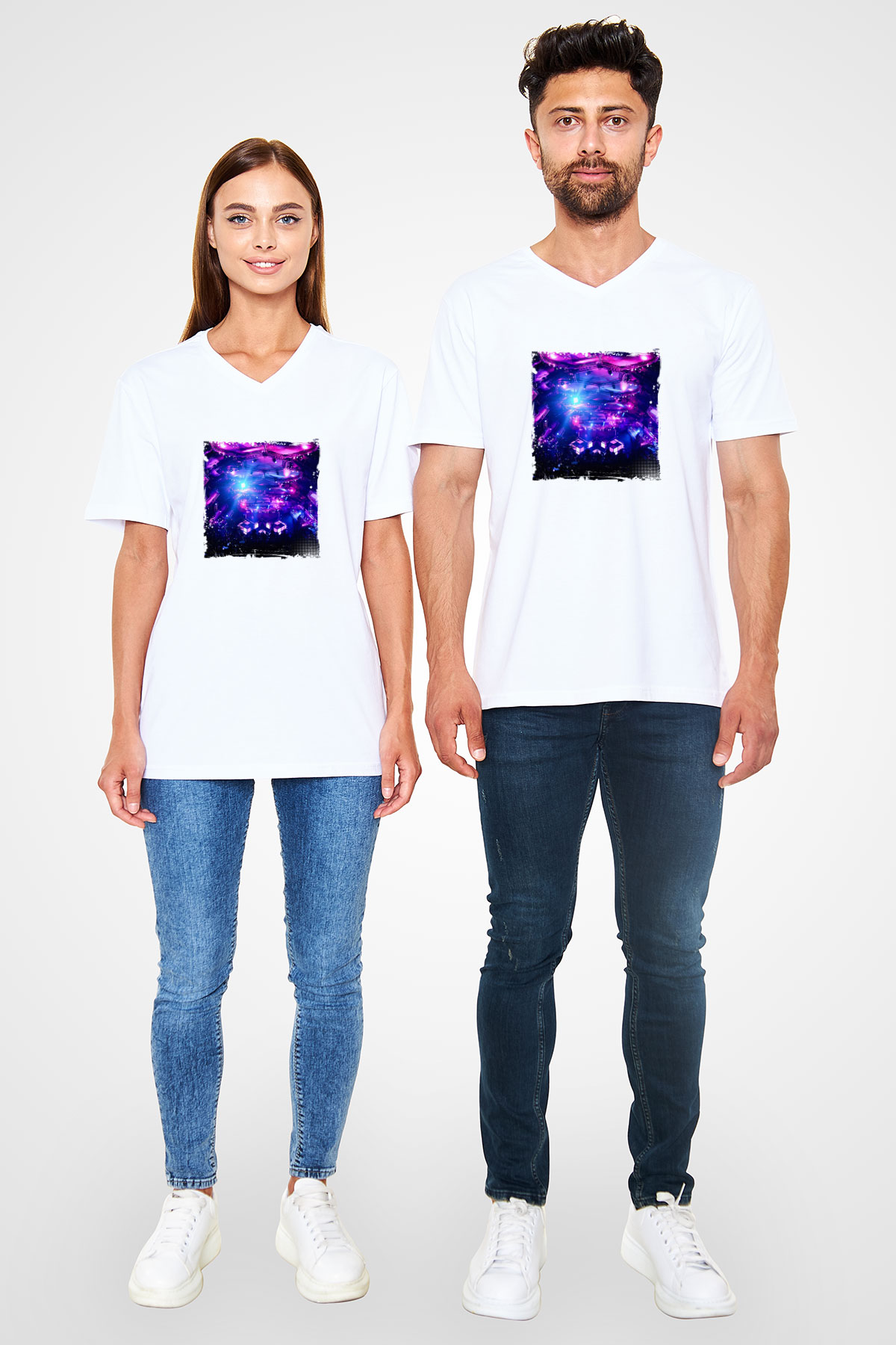 Eric Prydz Baskılı Beyaz V Yaka Unisex Tişört